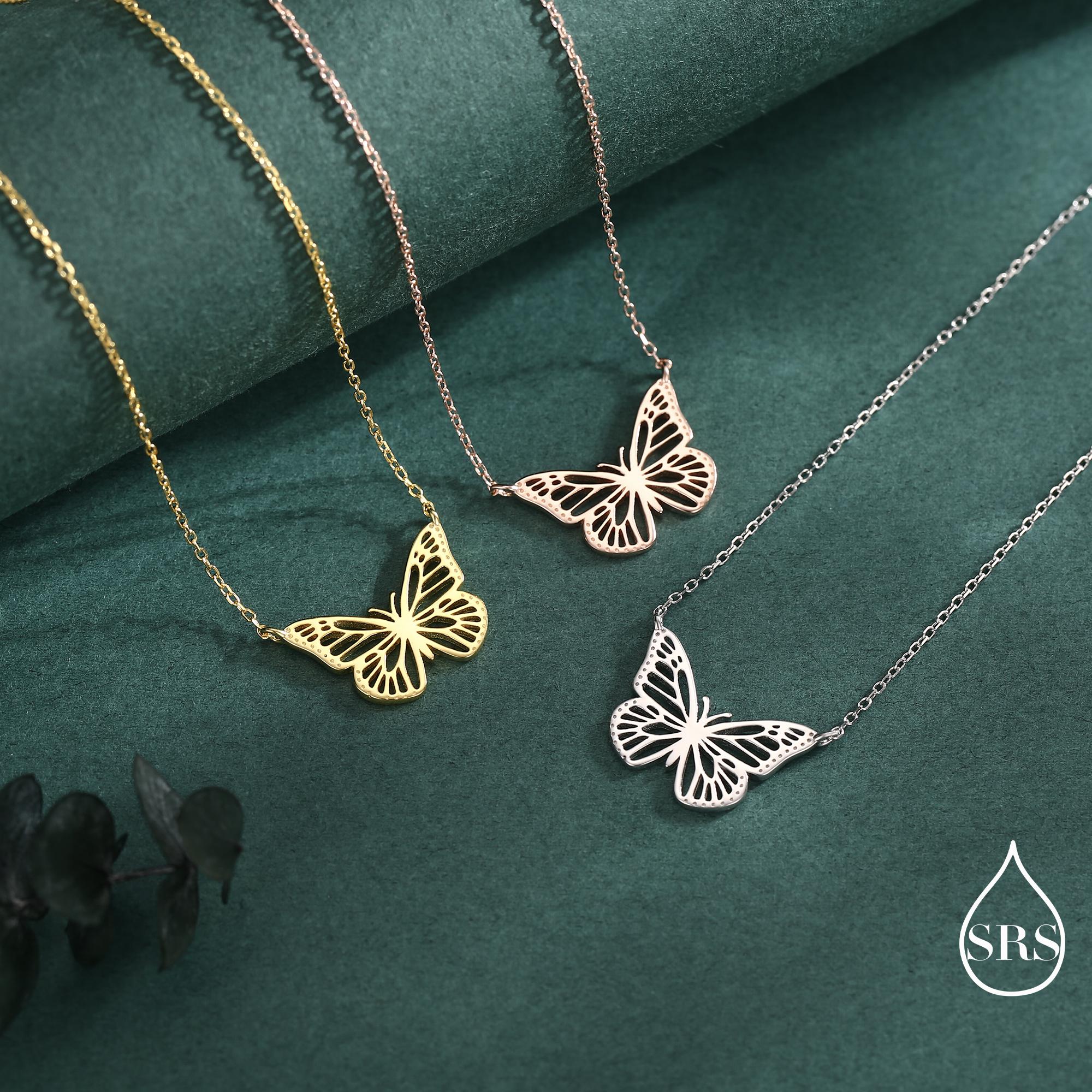 Delicate Cut-Out Butterfly Pendant Necklace in Sterling Silver, Silver or Gold or Rose Gold Finish - Image 7