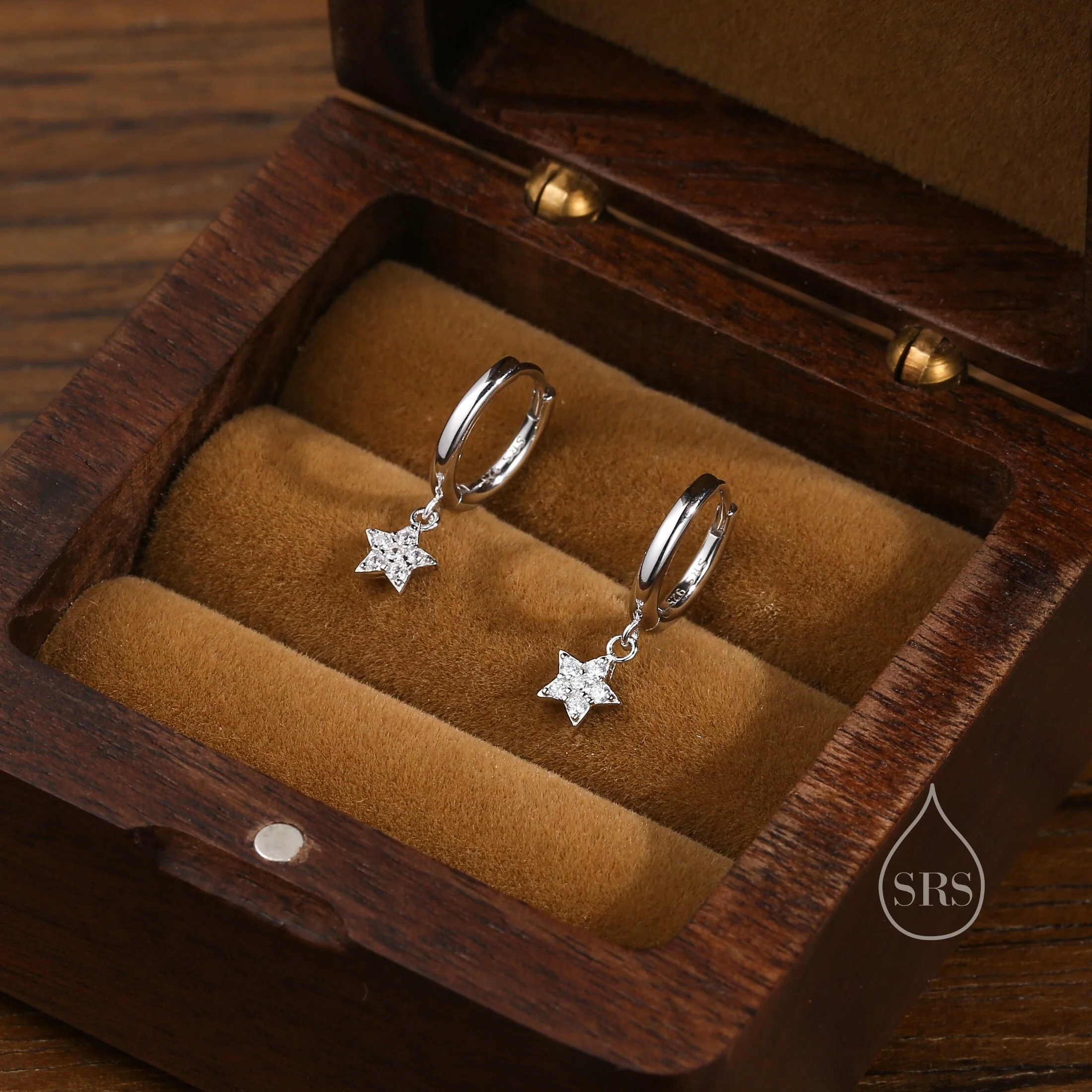 Delicate CZ Star Huggie Hoop Earrings in Sterling Silver, Silver, Gold or Rose Gold, North Star Earrings, Sunburst Earrings, Celestial - Image 3