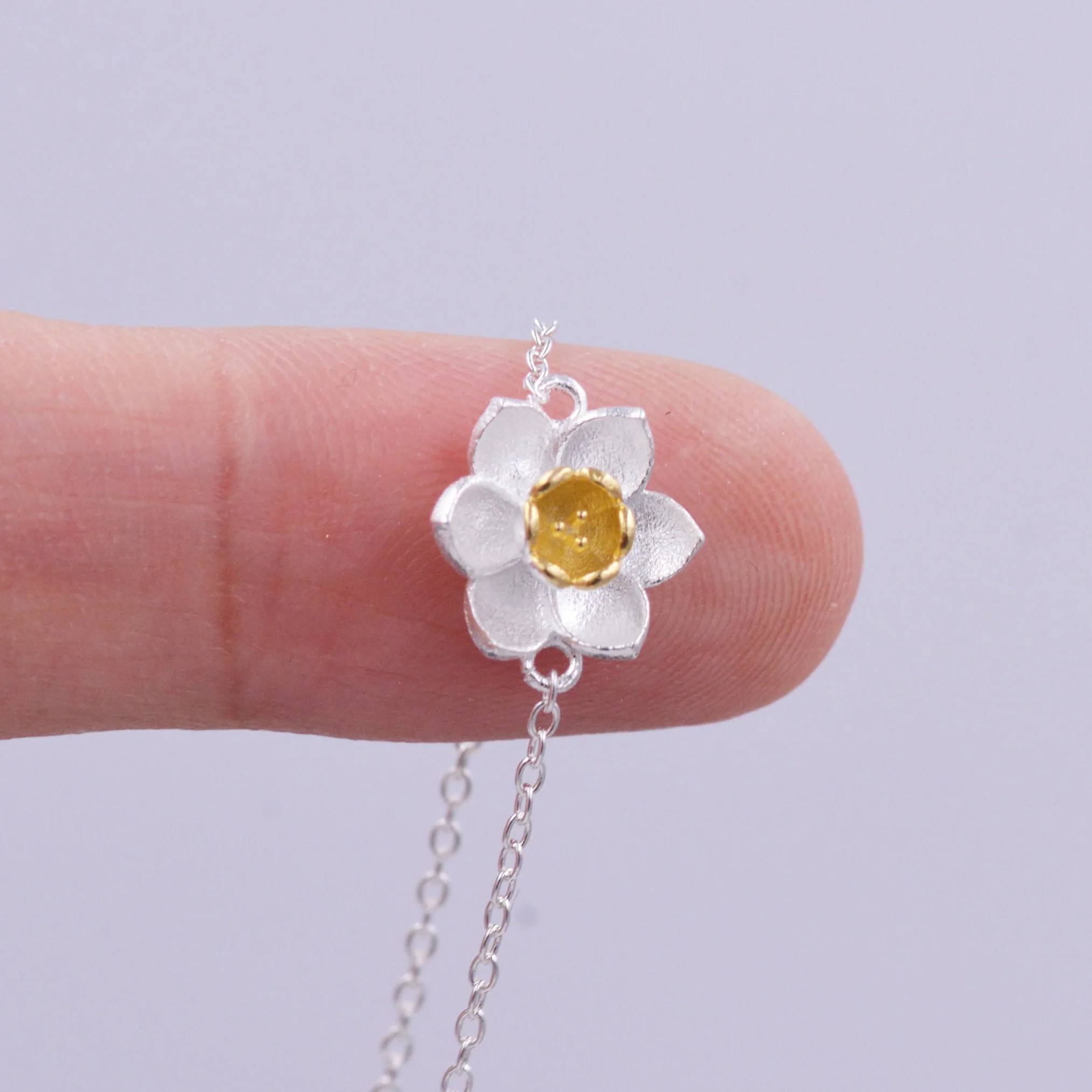 Delicate Daffodil Bracelet in Sterling Silver, Nature Inspired Flower Jewellery, Minimalist, Simple and Tiny - Image 8