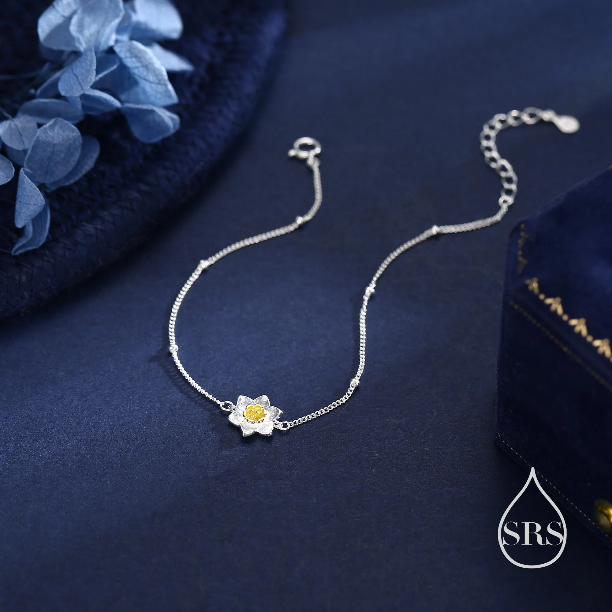 Delicate Daffodil Bracelet in Sterling Silver with a Satellite Chain, Nature Inspired Flower Jewellery, Minimalist, Simple and Tiny - Image 5