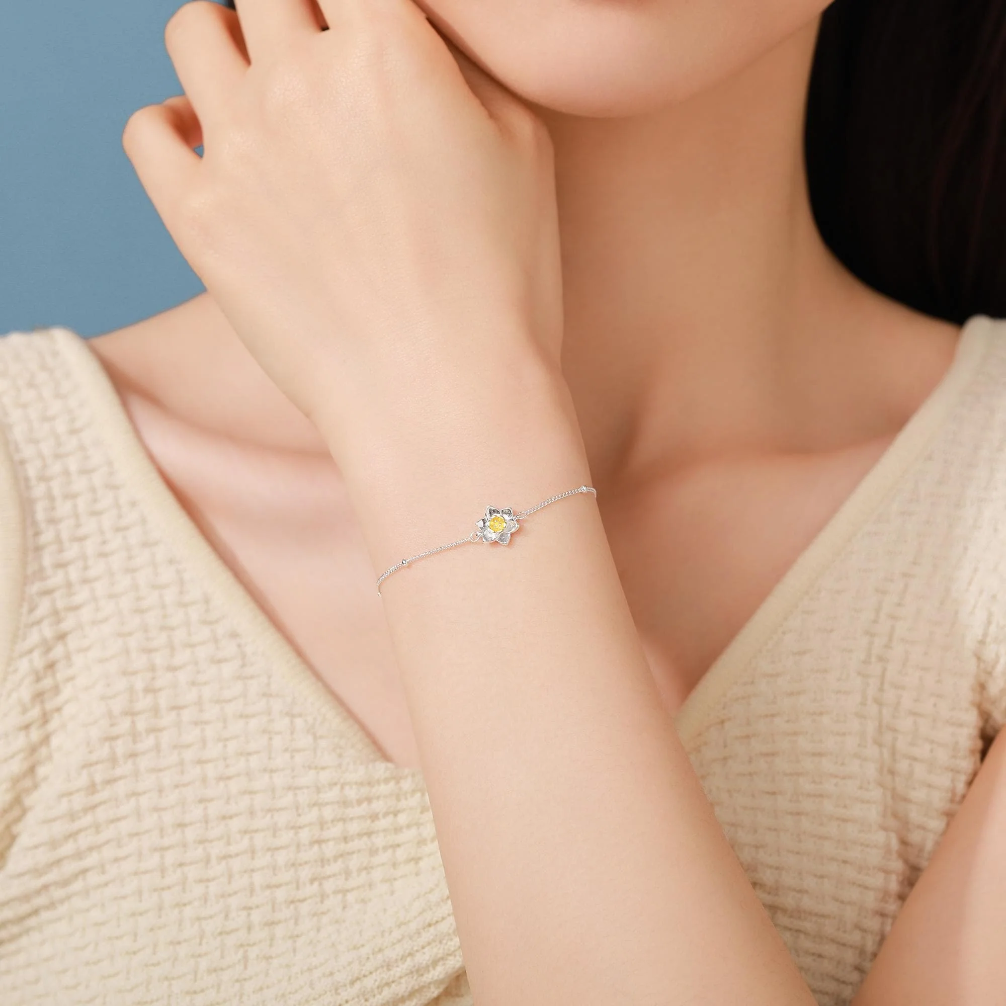 Delicate Daffodil Bracelet in Sterling Silver with a Satellite Chain, Nature Inspired Flower Jewellery, Minimalist, Simple and Tiny - Image 6
