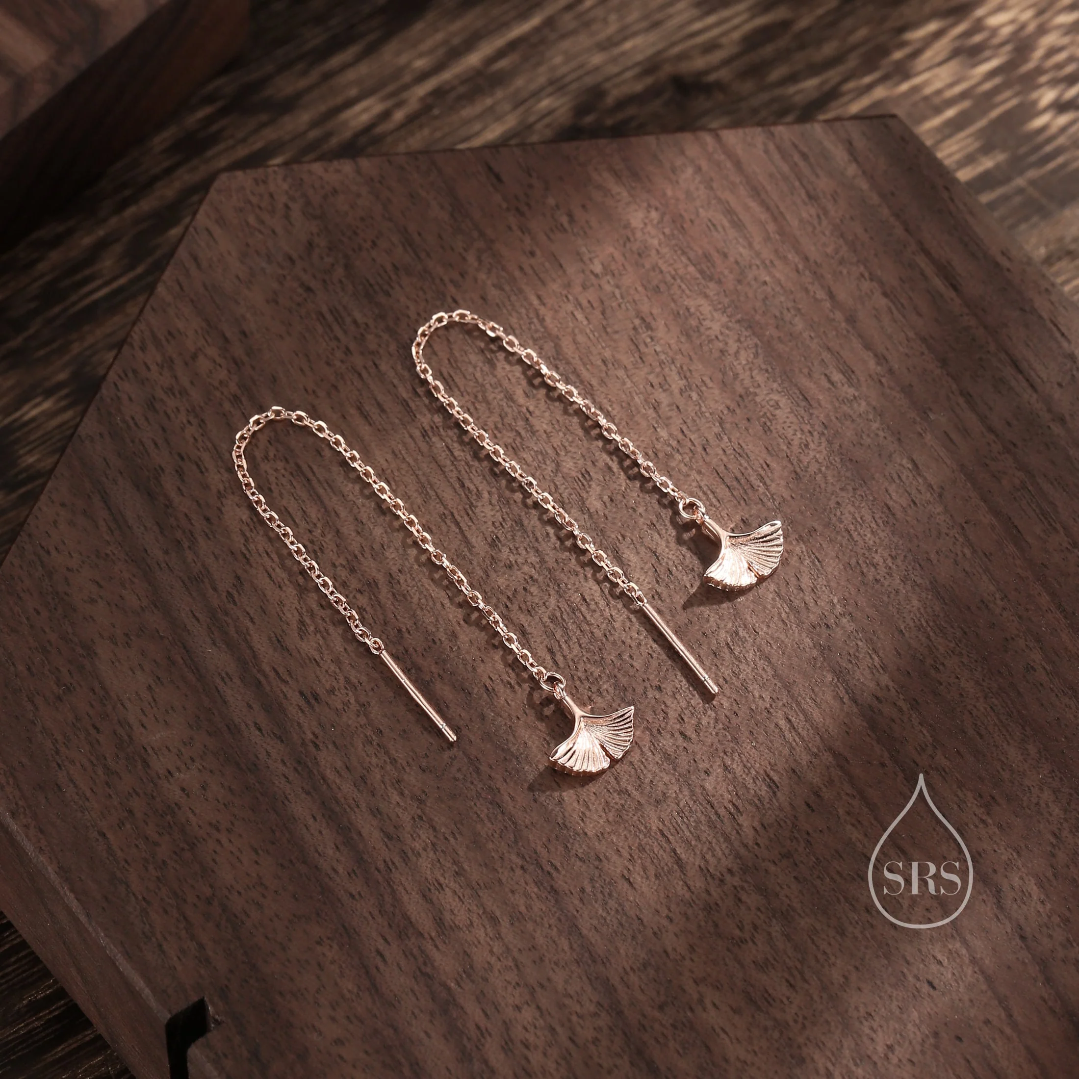 Delicate Ginkgo Leaf Threader Earrings in Sterling Silver, Silver or Gold or Rose Gold, Leaf Earrings, Ginkgo Long Threaders - Image 6