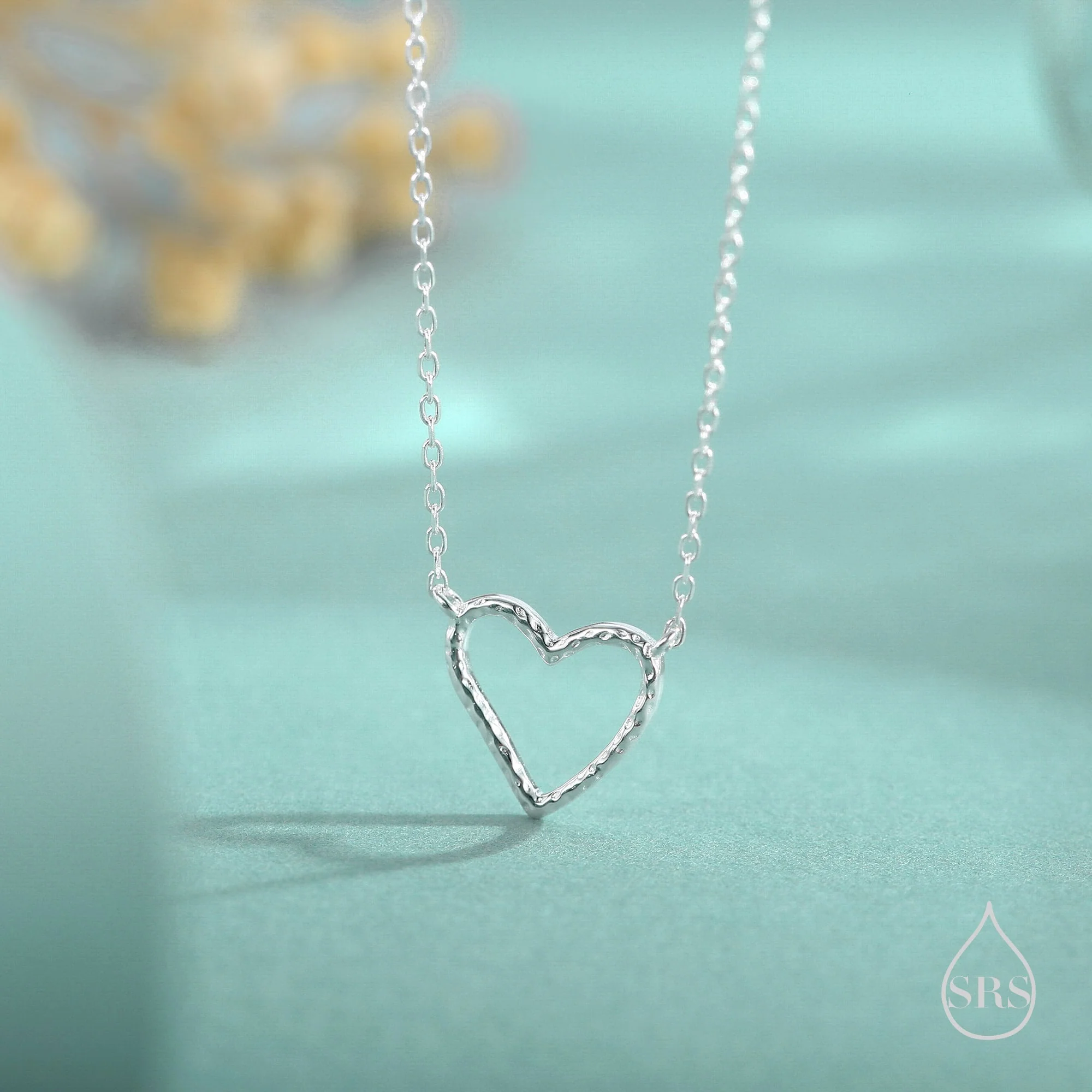 Delicate Hammered Heart Necklace in Sterling Silver, Silver or Gold or Rose Gold, Open Heart Necklace, Cut out Heart Necklace