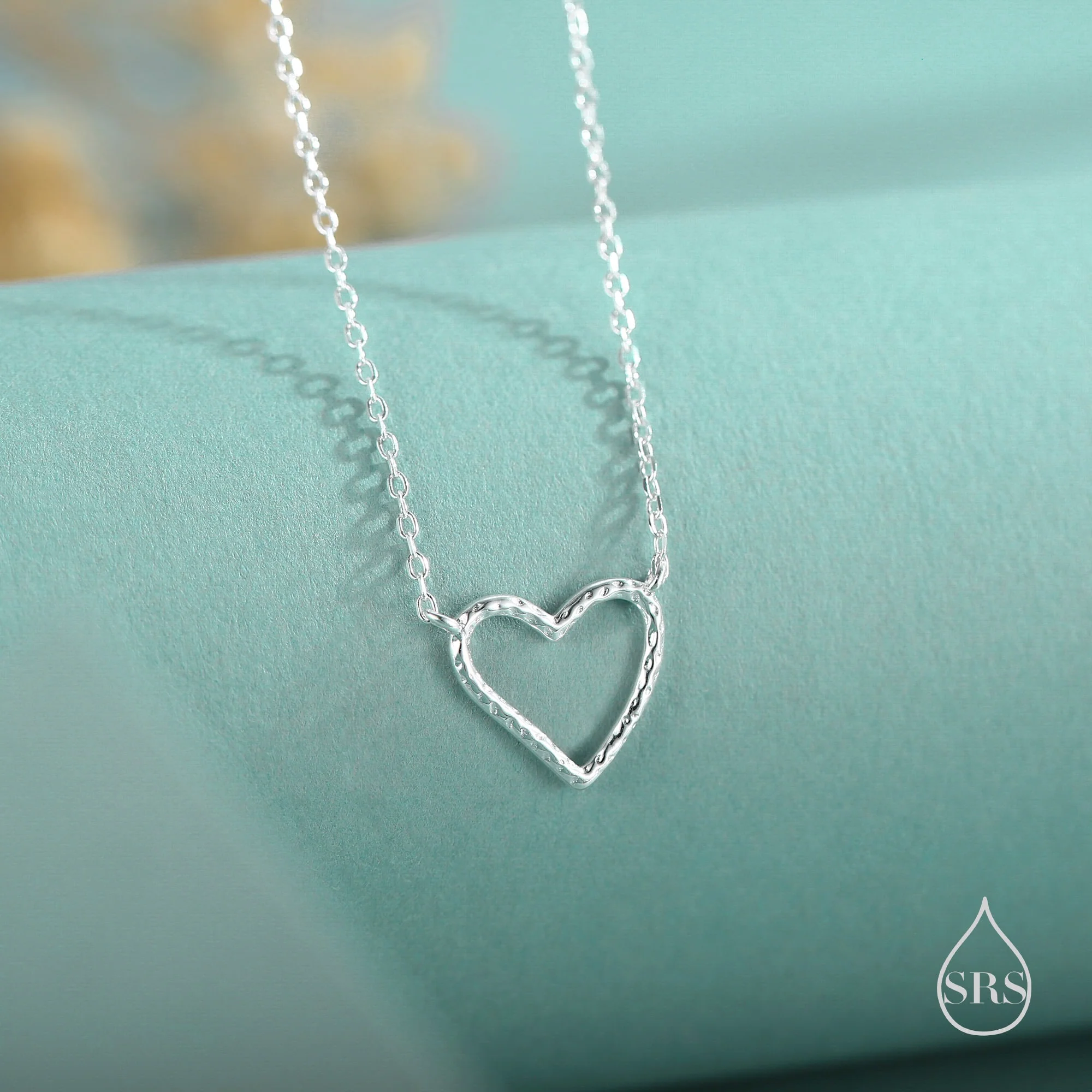 Delicate Hammered Heart Necklace in Sterling Silver, Silver or Gold or Rose Gold, Open Heart Necklace, Cut out Heart Necklace - Image 2