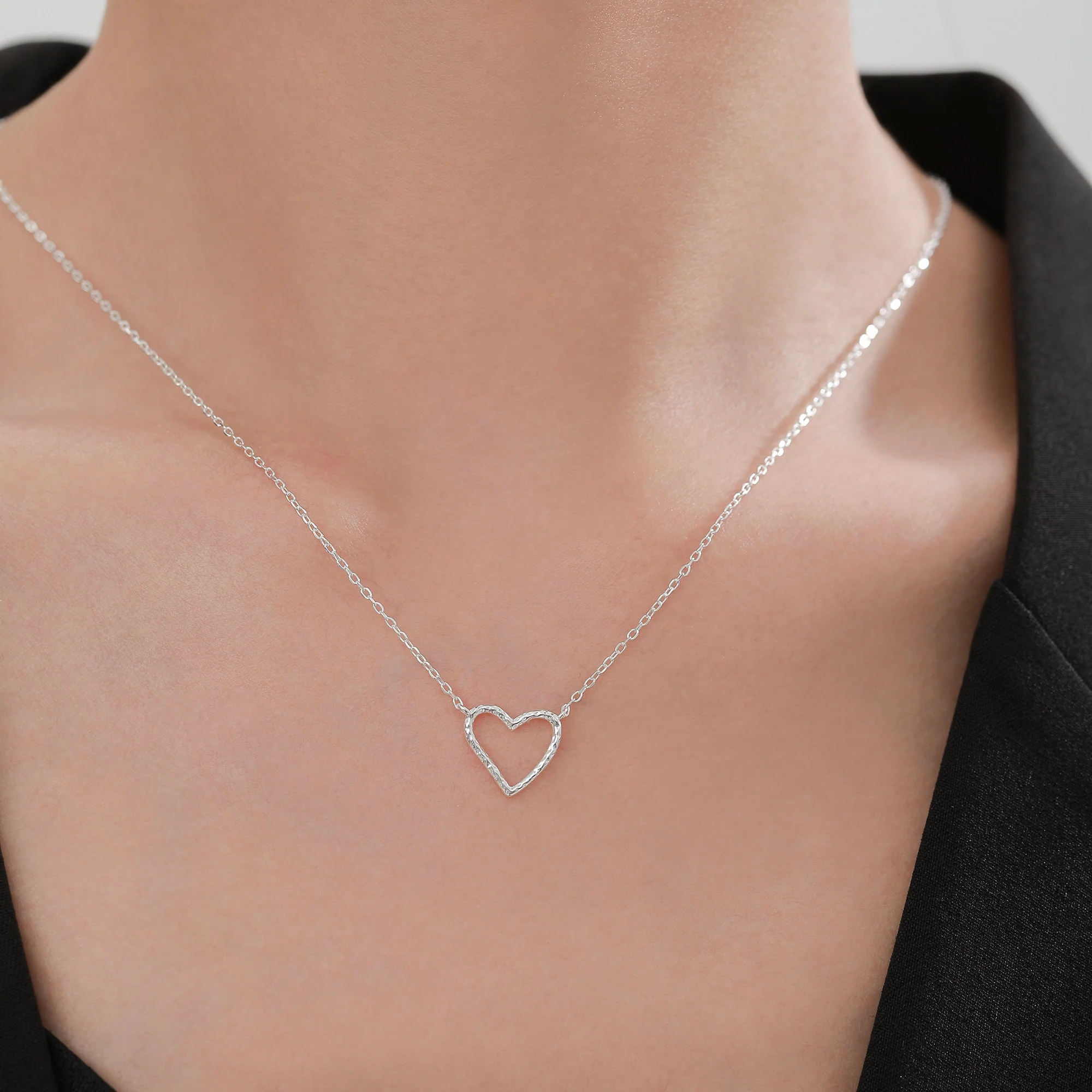 Delicate Hammered Heart Necklace in Sterling Silver, Silver or Gold or Rose Gold, Open Heart Necklace, Cut out Heart Necklace - Image 6