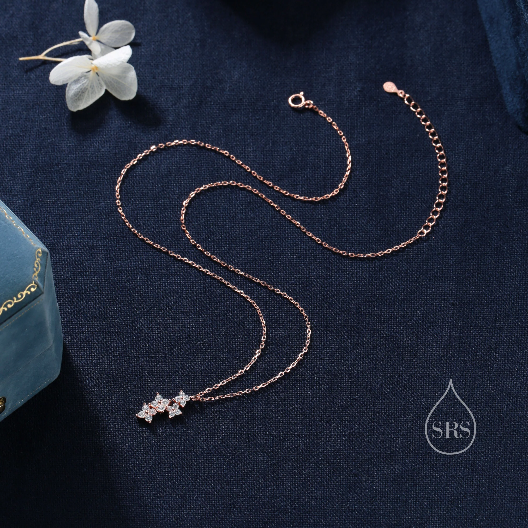 Delicate Hydrangea Bouquet CZ Necklace in Sterling Silver, Silver or Gold or Rose Gold, Tiny CZ Flower Necklace, Tiny CZ Necklace - Image 6