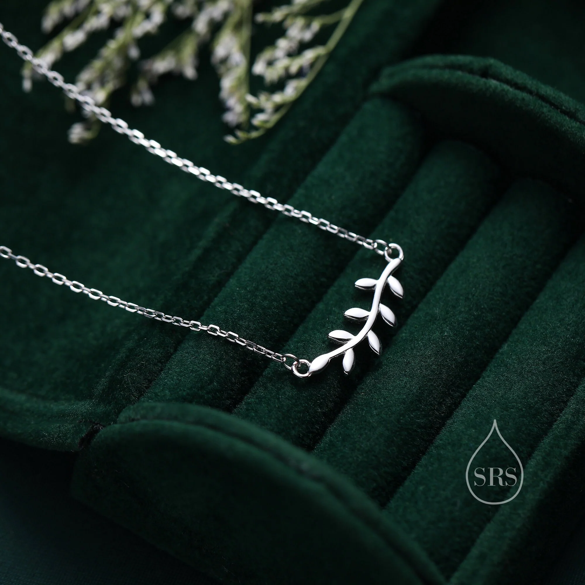 Delicate Leaf Bracelet and Necklace in Sterling Silver, Olive Brach Necklace,  Nature Inspired Tree Leaf Bracelet and Necklace - Image 3