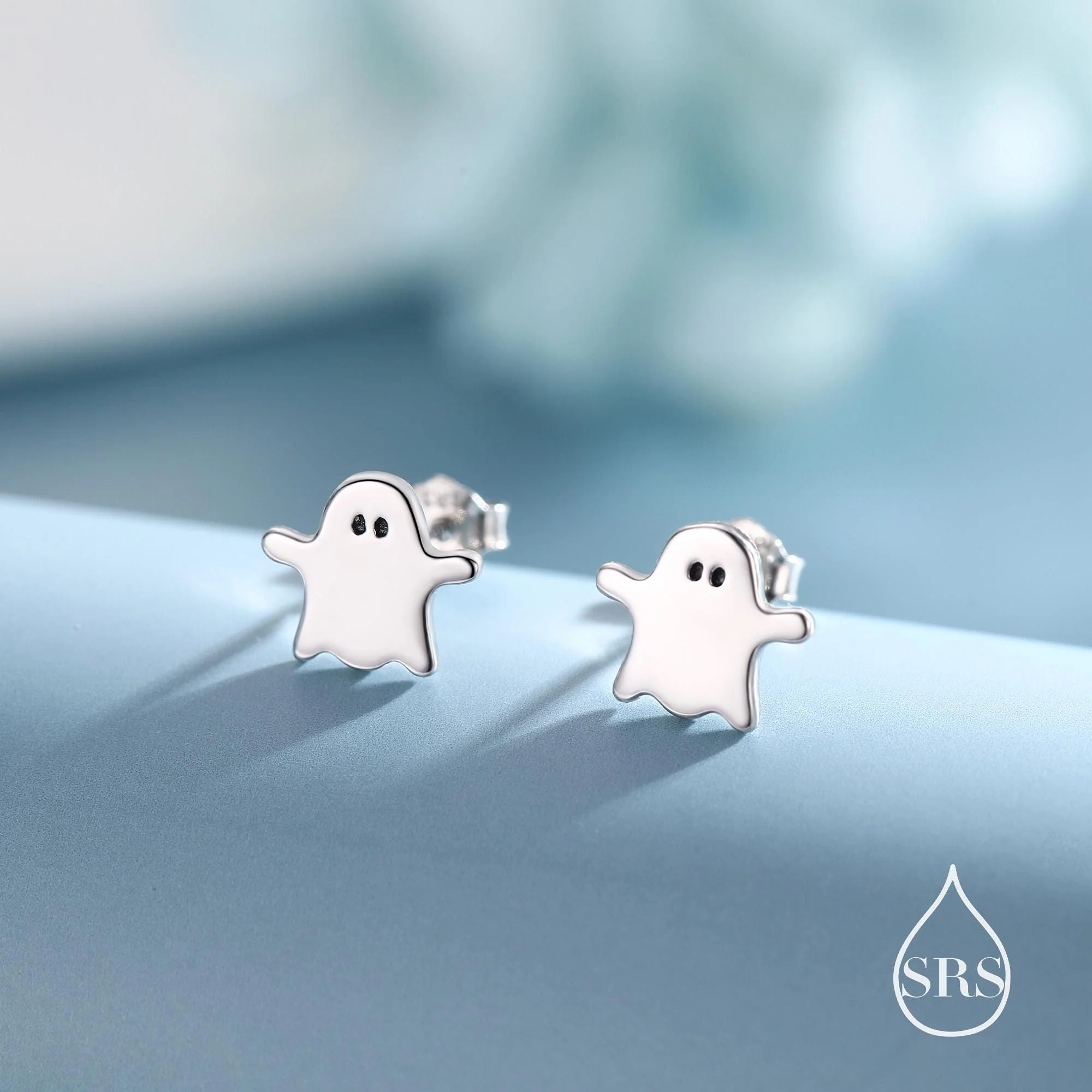Delicate Minimalist Ghost Stud Earrings in Sterling Silver, Tiny Ghost Earrings - Image 5