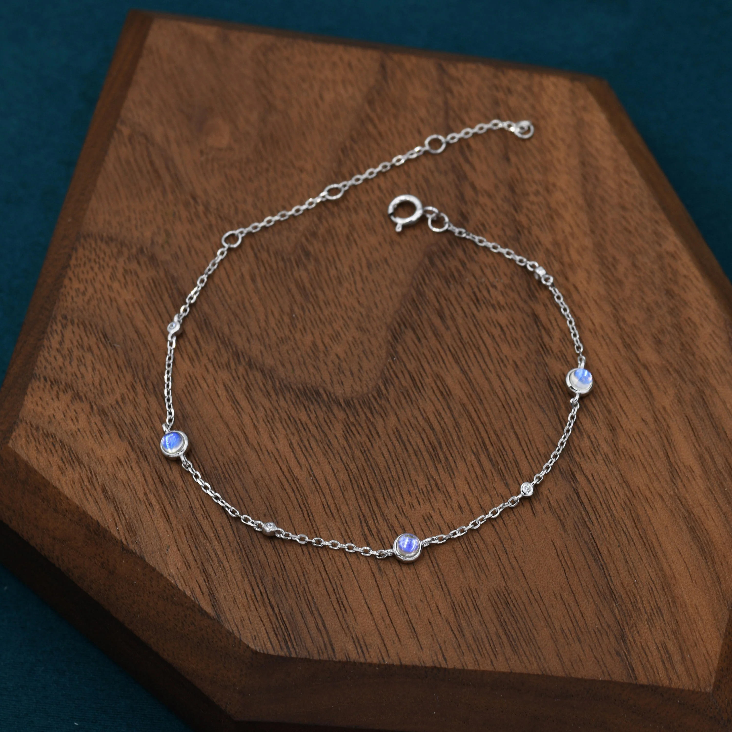 Delicate Moonstone Bracelet in Sterling Silver, Silver or Gold, Silver Lab Moonstone Bracelet - Image 2