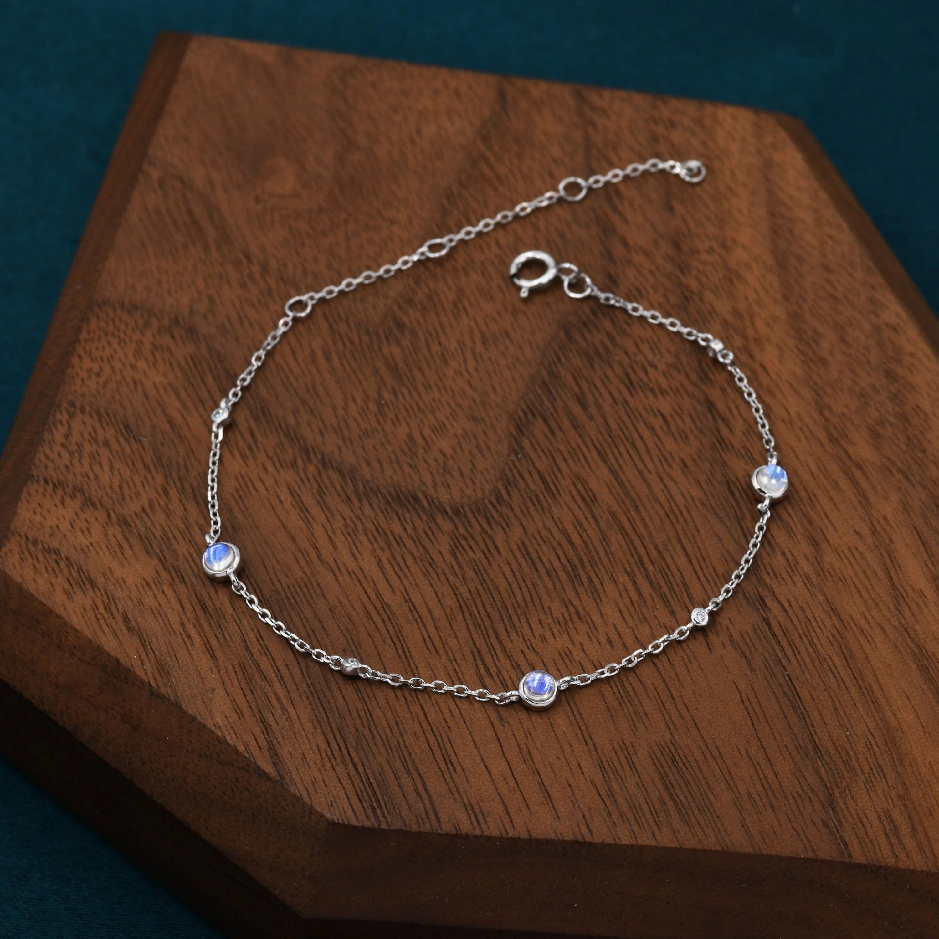 Delicate Moonstone Bracelet in Sterling Silver, Silver or Gold, Silver Lab Moonstone Bracelet - Image 5