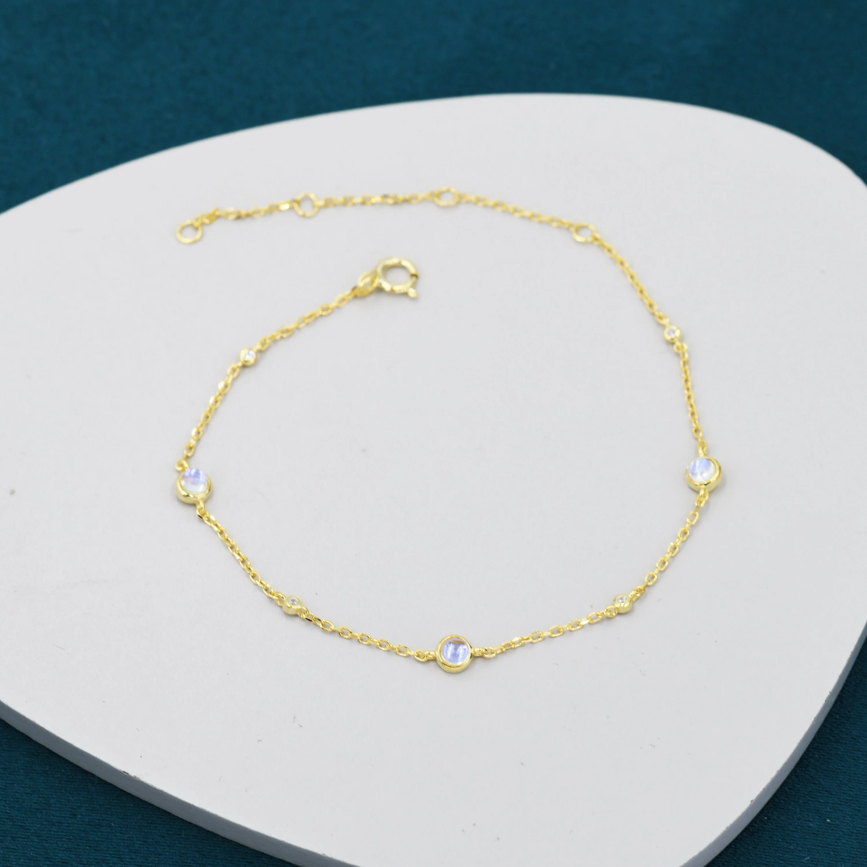Delicate Moonstone Bracelet in Sterling Silver, Silver or Gold, Silver Lab Moonstone Bracelet - Image 7