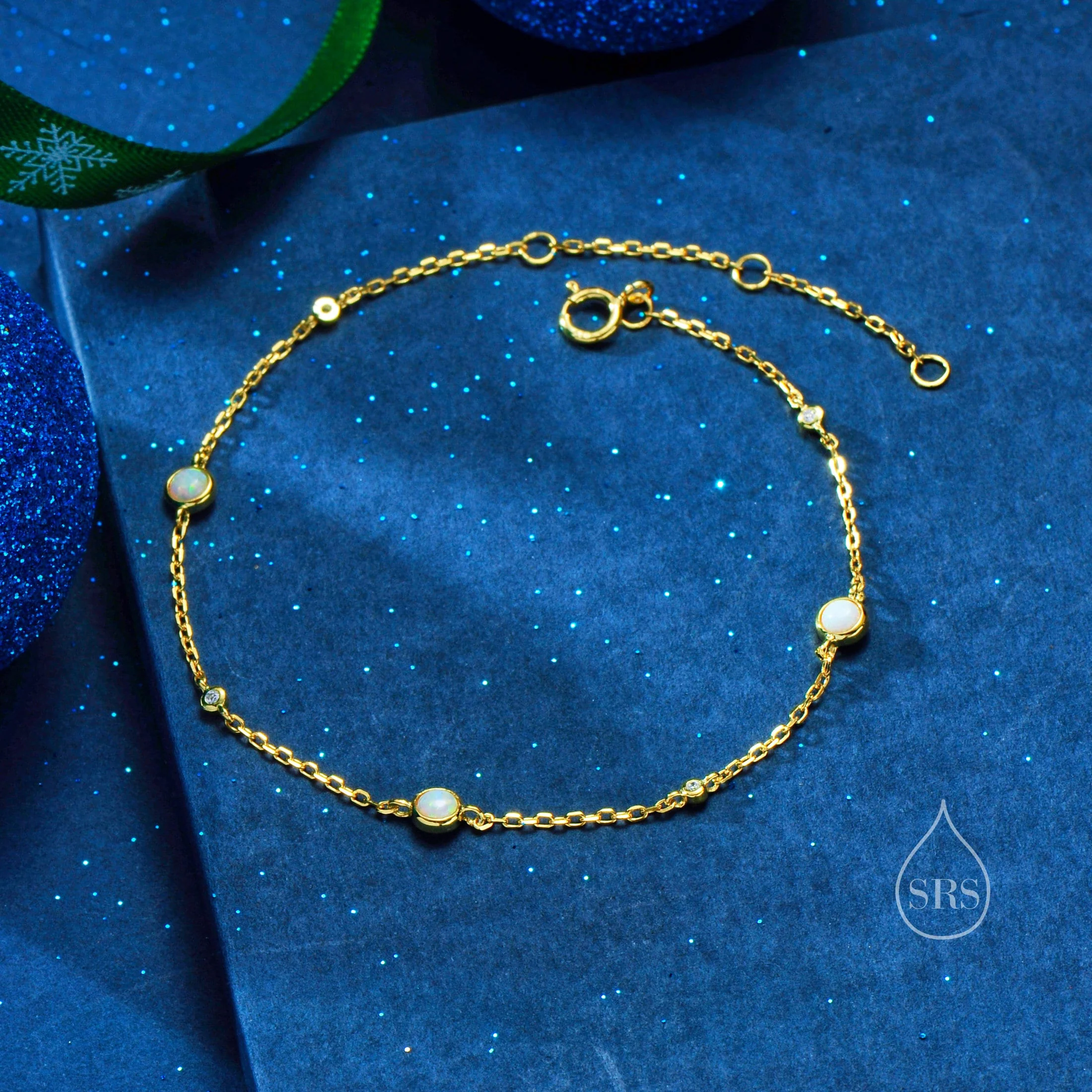 Delicate Opal Bracelet in Sterling Silver, Available in Blue Opal or White Opal, Silver or Gold, Silver Opal Bracelet - Image 2