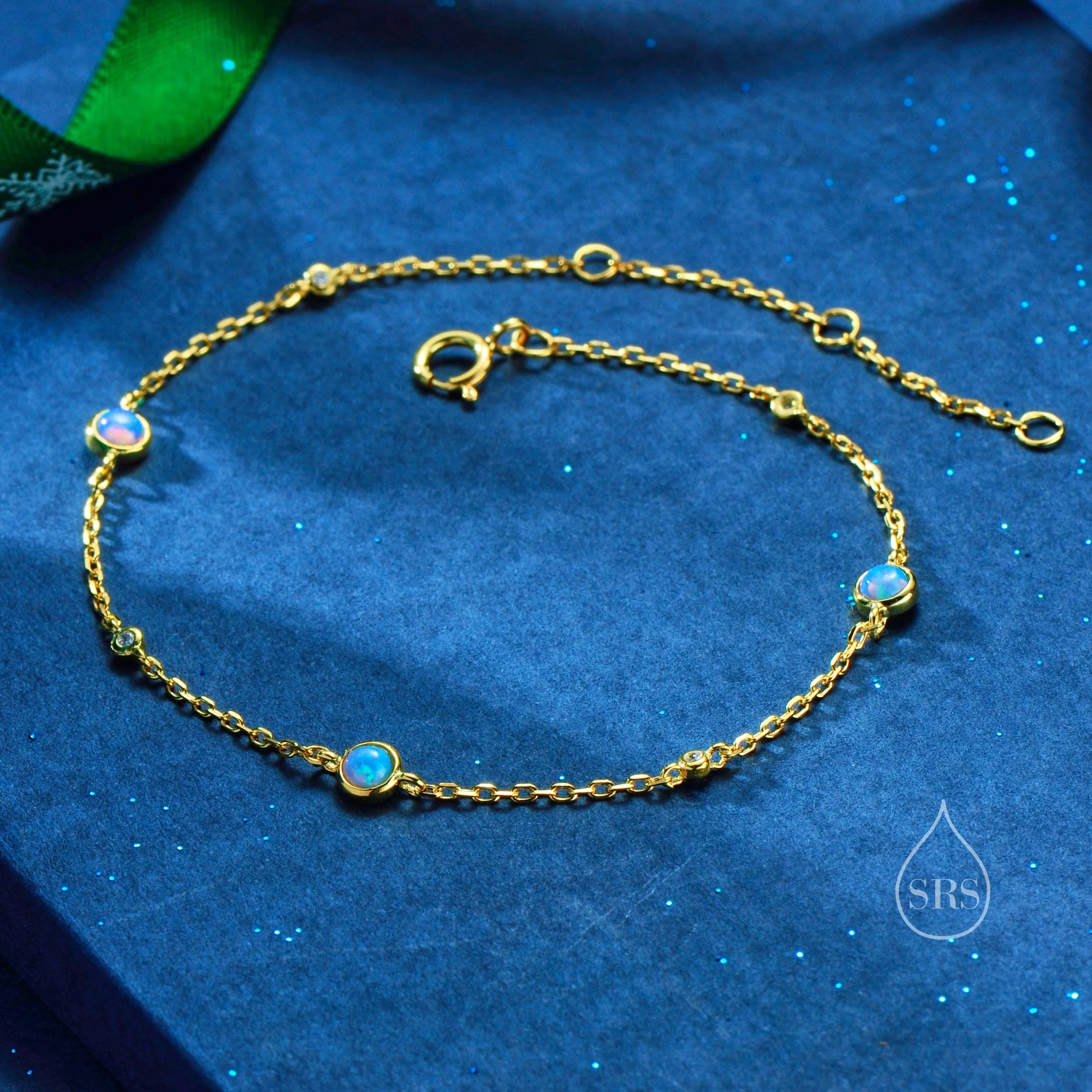 Delicate Opal Bracelet in Sterling Silver, Available in Blue Opal or White Opal, Silver or Gold, Silver Opal Bracelet - Image 5