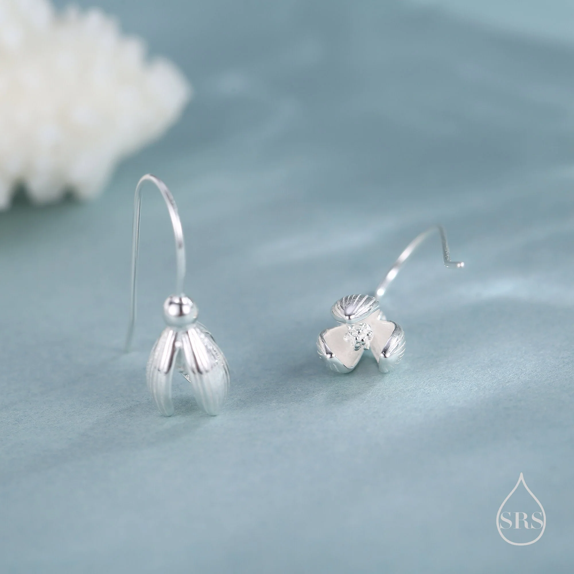 Delicate Snowdrop Flower Drop Earrings in Sterling Silver, Silver and Gold, Nature Inspired Flower Earrings, January Birth Flower, Botanical - Image 5