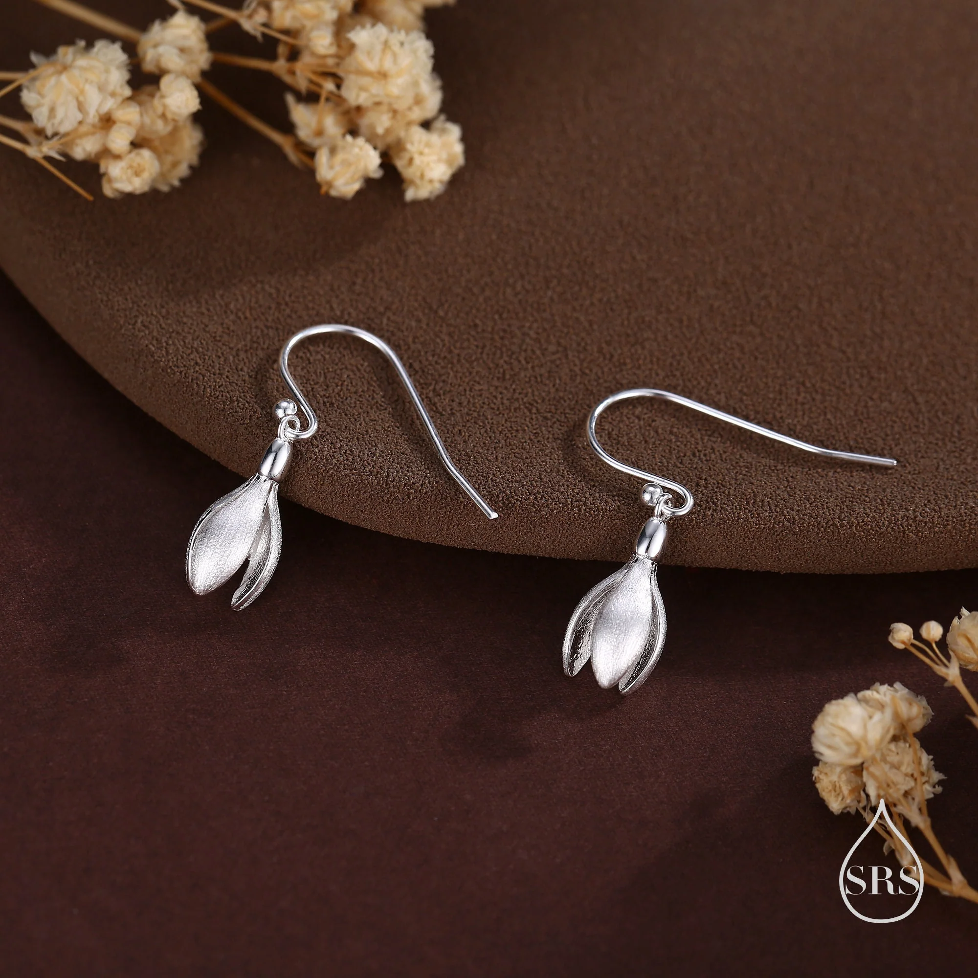 Delicate Snowdrop Flower Drop Hook Earrings in Sterling Silver, Silver and Gold, Nature Inspired Flower Earrings, January Birth Flower - Image 3
