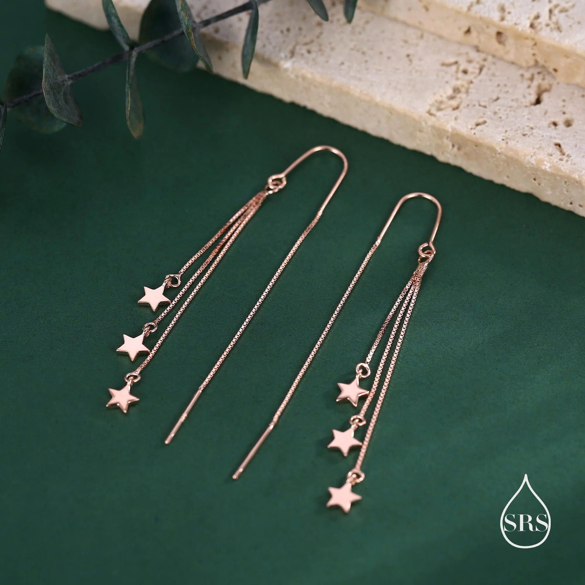 Delicate Star Cascade Dangle Drop Hook Earrings in Sterling Silver, Triple Star Drop Dangle Earrings in Silver or Gold or Rose Gold - Image 4