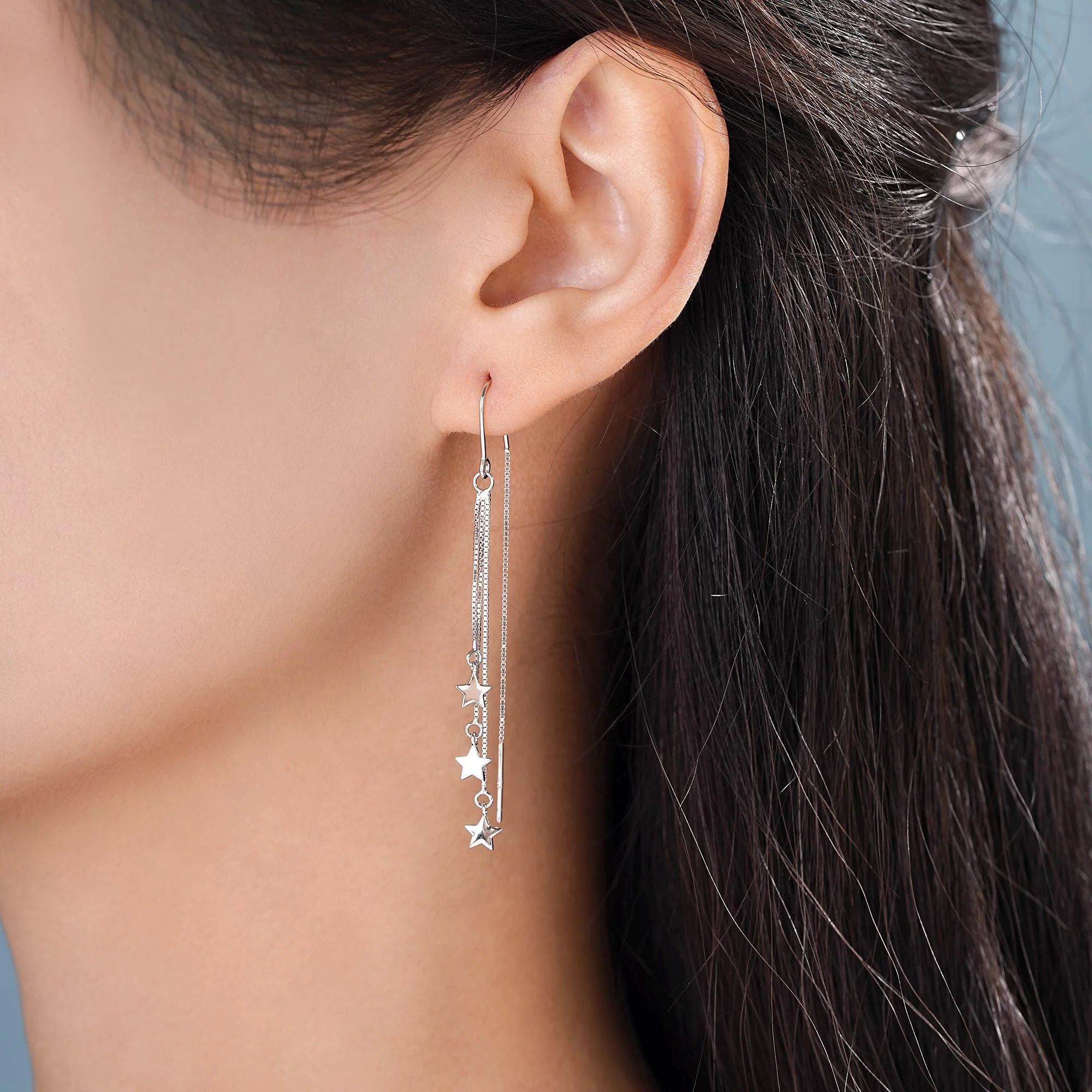 Delicate Star Cascade Dangle Drop Hook Earrings in Sterling Silver, Triple Star Drop Dangle Earrings in Silver or Gold or Rose Gold - Image 6