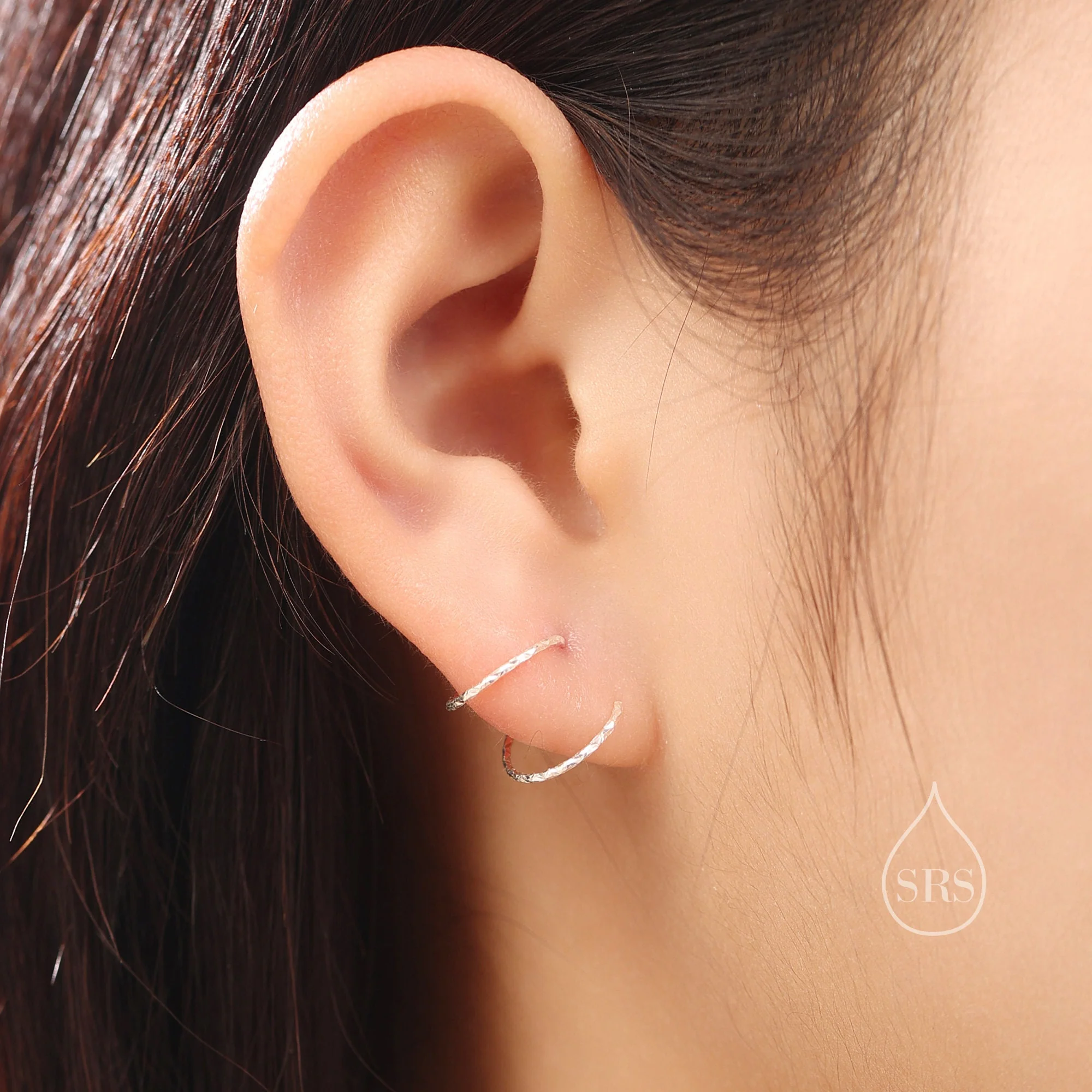 Diamond Cut Single Piercing Spiral Hoop Earrings In Sterling Silver, Silver, Gold or Rose Gold, 6mm, 7mm, 8mm Minimalist Spiral Earrings - Image 9