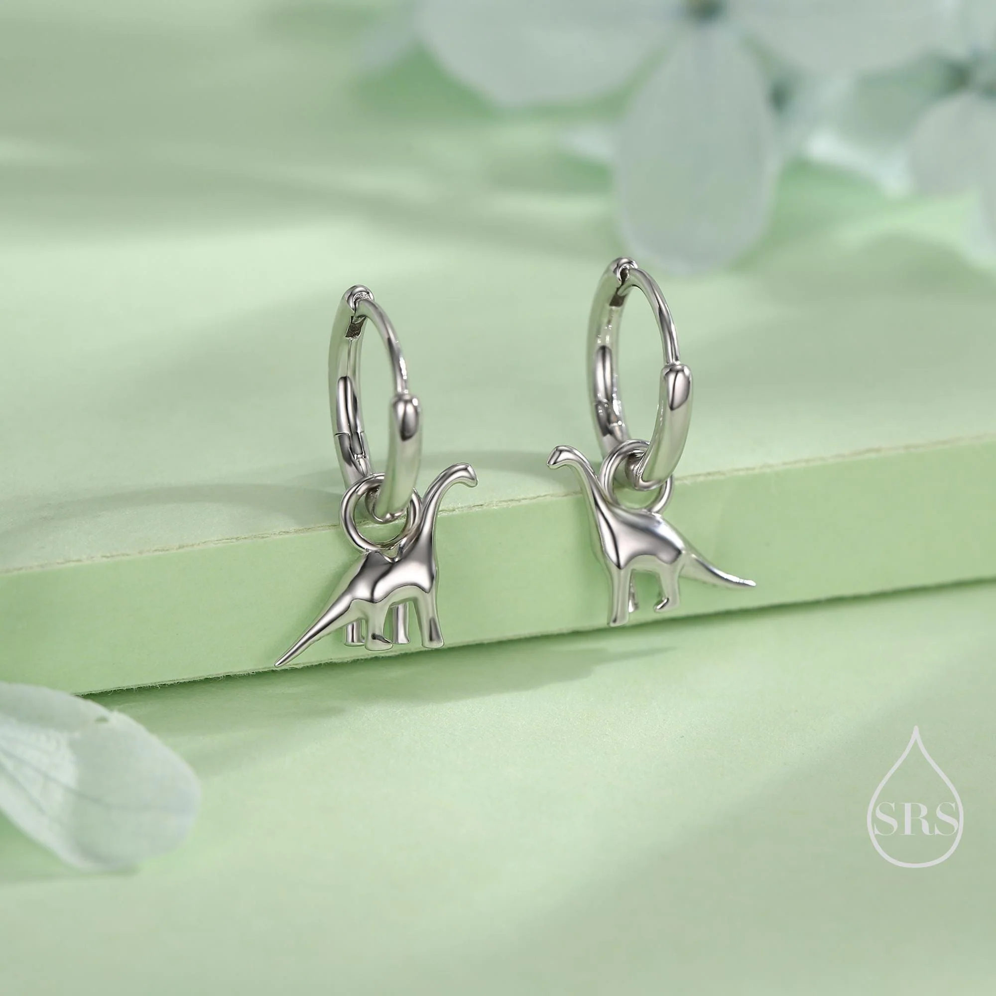 Dinosaur Huggie Hoop Earrings in Sterling Silver, Silver or Gold or Rose Gold Finish, Brachiosaurus Earrings, Detachable and Interchangable - Image 2