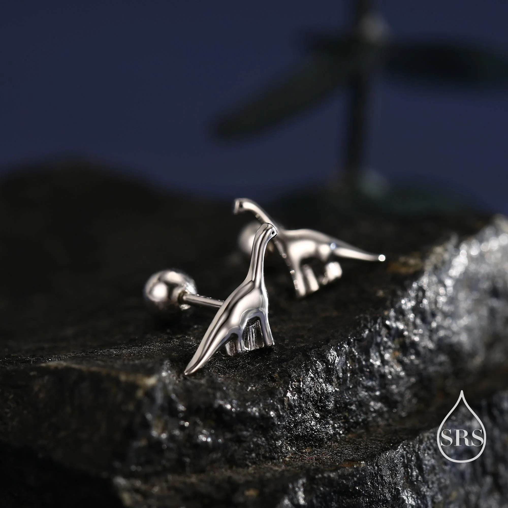 Dinosaur Screw Back / Internally Threaded Flat Back / Stud Earrings in Sterling Silver, Silver or Gold or Rose Gold, Brachiosaurus Earrings, - Image 2