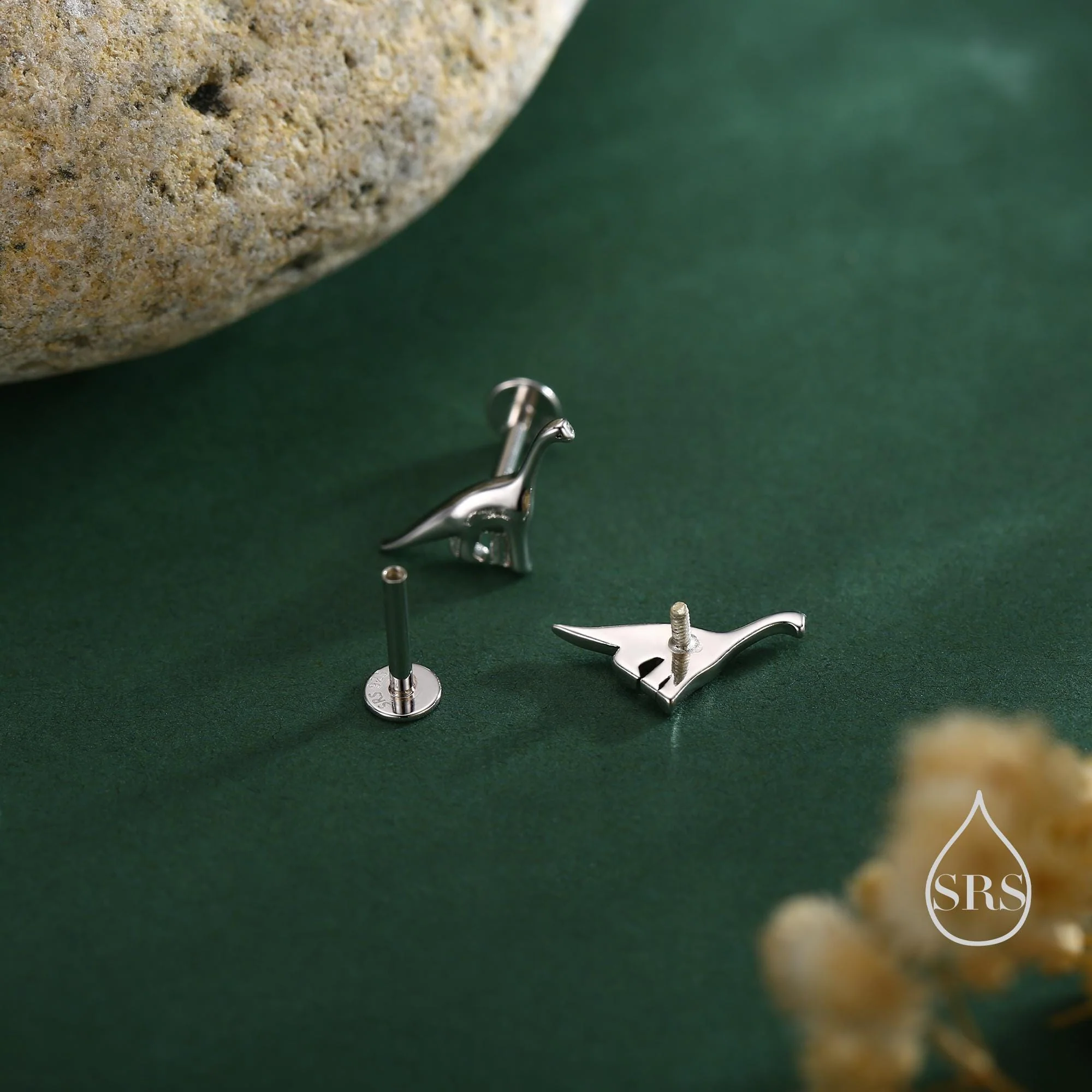 Dinosaur Screw Back / Internally Threaded Flat Back / Stud Earrings in Sterling Silver, Silver or Gold or Rose Gold, Brachiosaurus Earrings, - Image 5