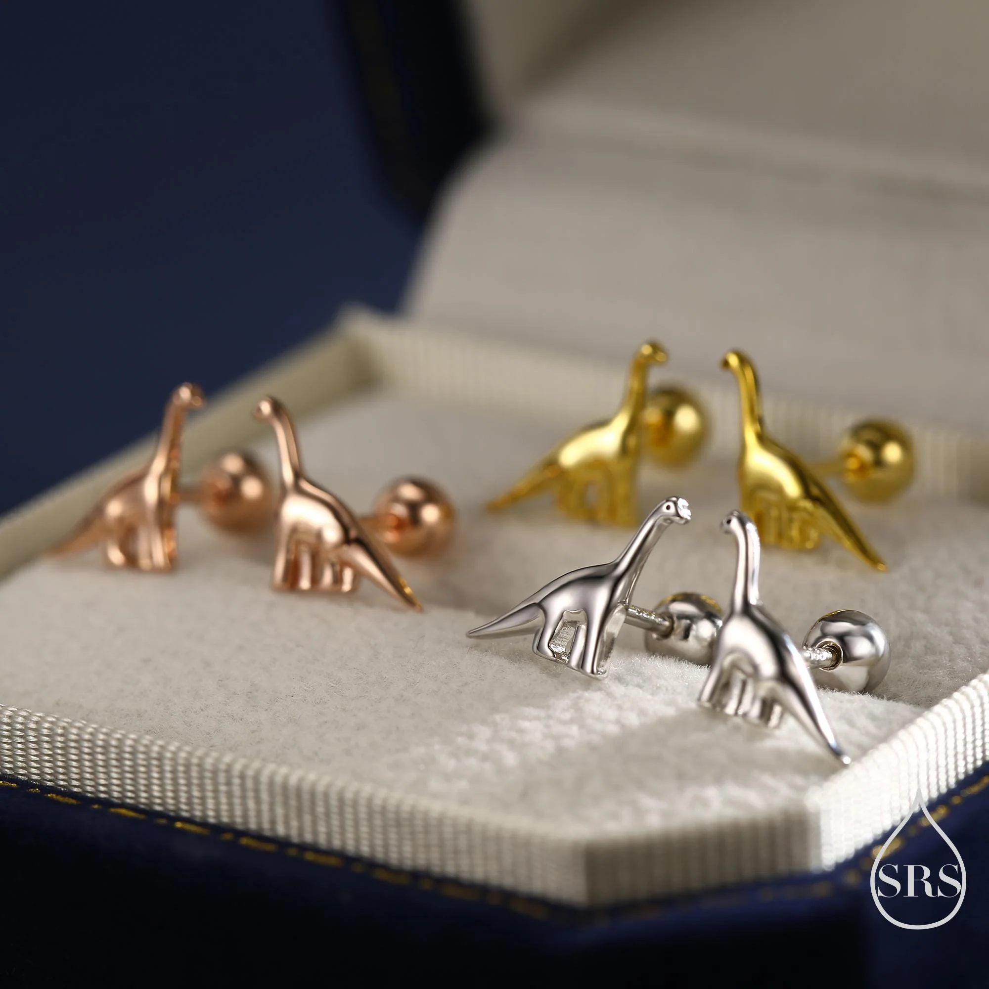 Dinosaur Screw Back / Internally Threaded Flat Back / Stud Earrings in Sterling Silver, Silver or Gold or Rose Gold, Brachiosaurus Earrings, - Image 7