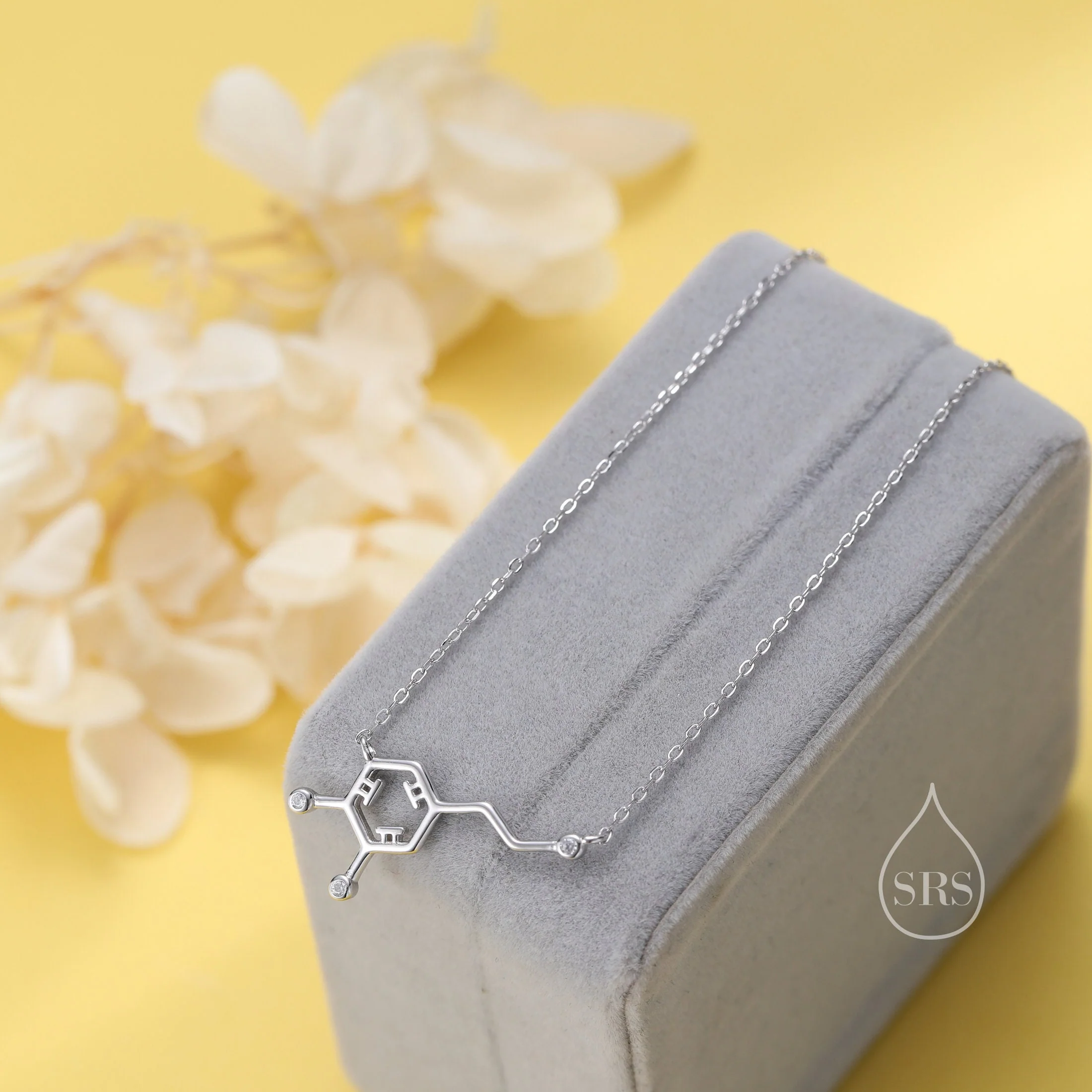 Dopamine Molecular Structure Pendant Necklace in Sterling Silver, Silver or Gold, Happiness Necklace, Dopamine Necklace - Image 5