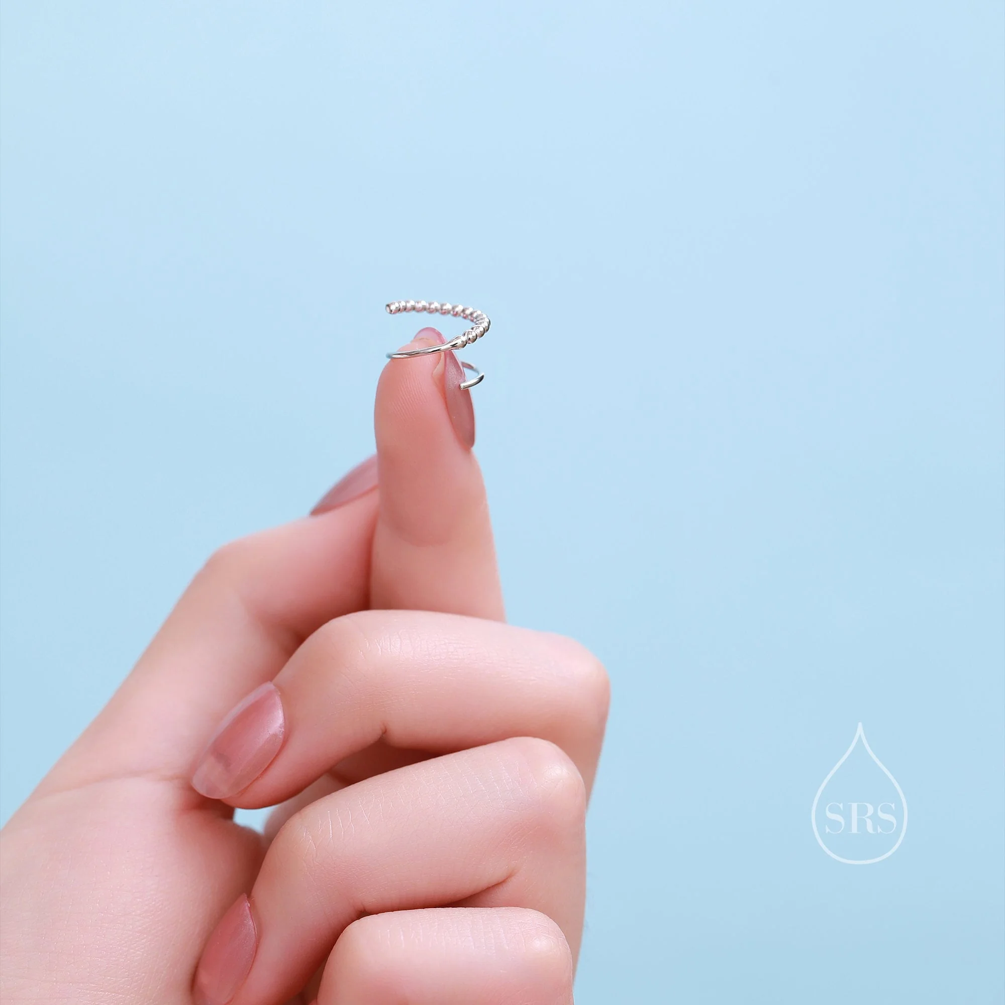 Dotted Single Piercing Spiral Hoop Earrings In Sterling Silver, Silver, Gold or Rose Gold,  8mm Minimalist Pebble Spiral Earrings - Image 3