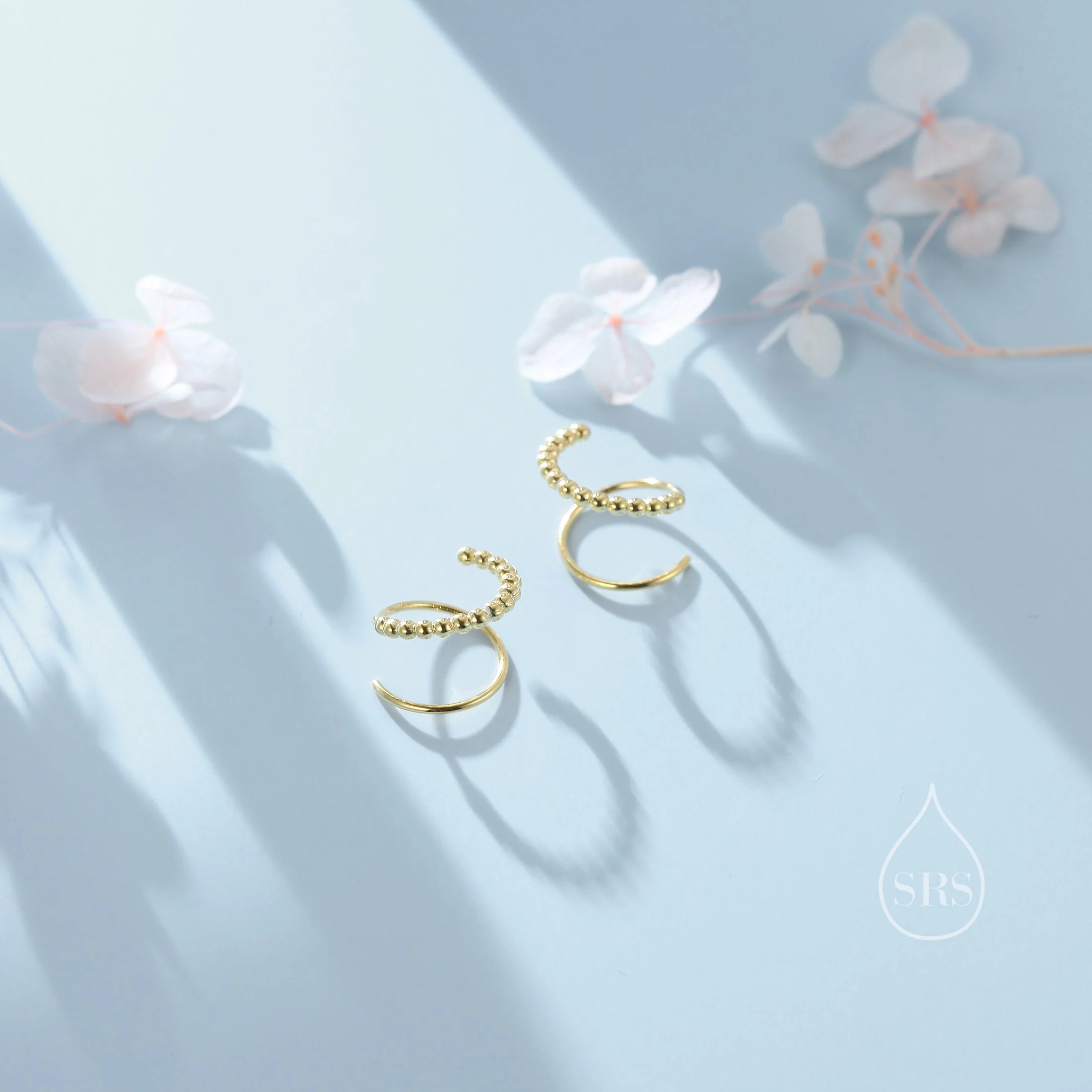 Dotted Single Piercing Spiral Hoop Earrings In Sterling Silver, Silver, Gold or Rose Gold,  8mm Minimalist Pebble Spiral Earrings - Image 4