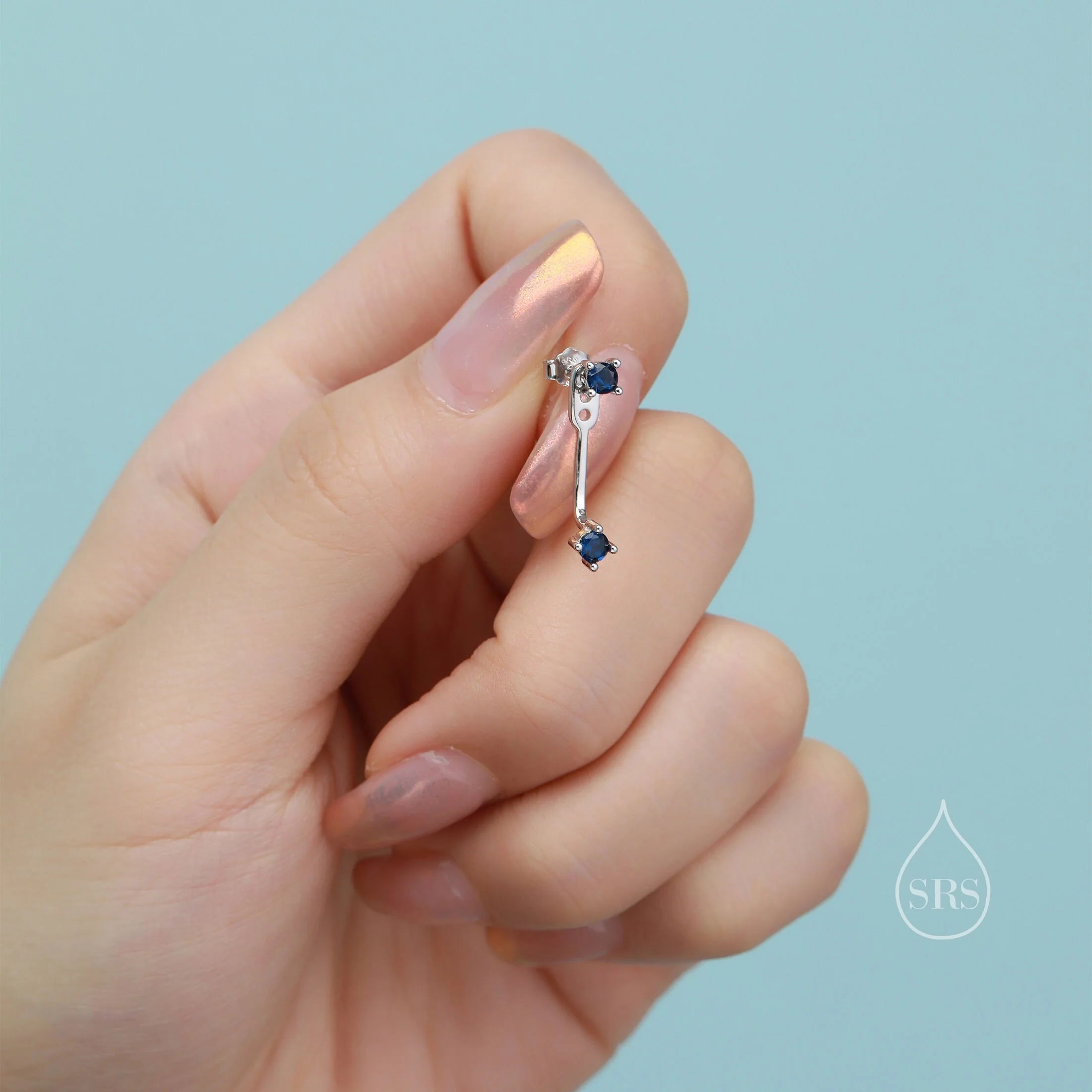Double Black CZ Ear Jacket in Sterling Silver, Silver or Gold, Front and Back Earrings, Two Part Earrings - Image 3