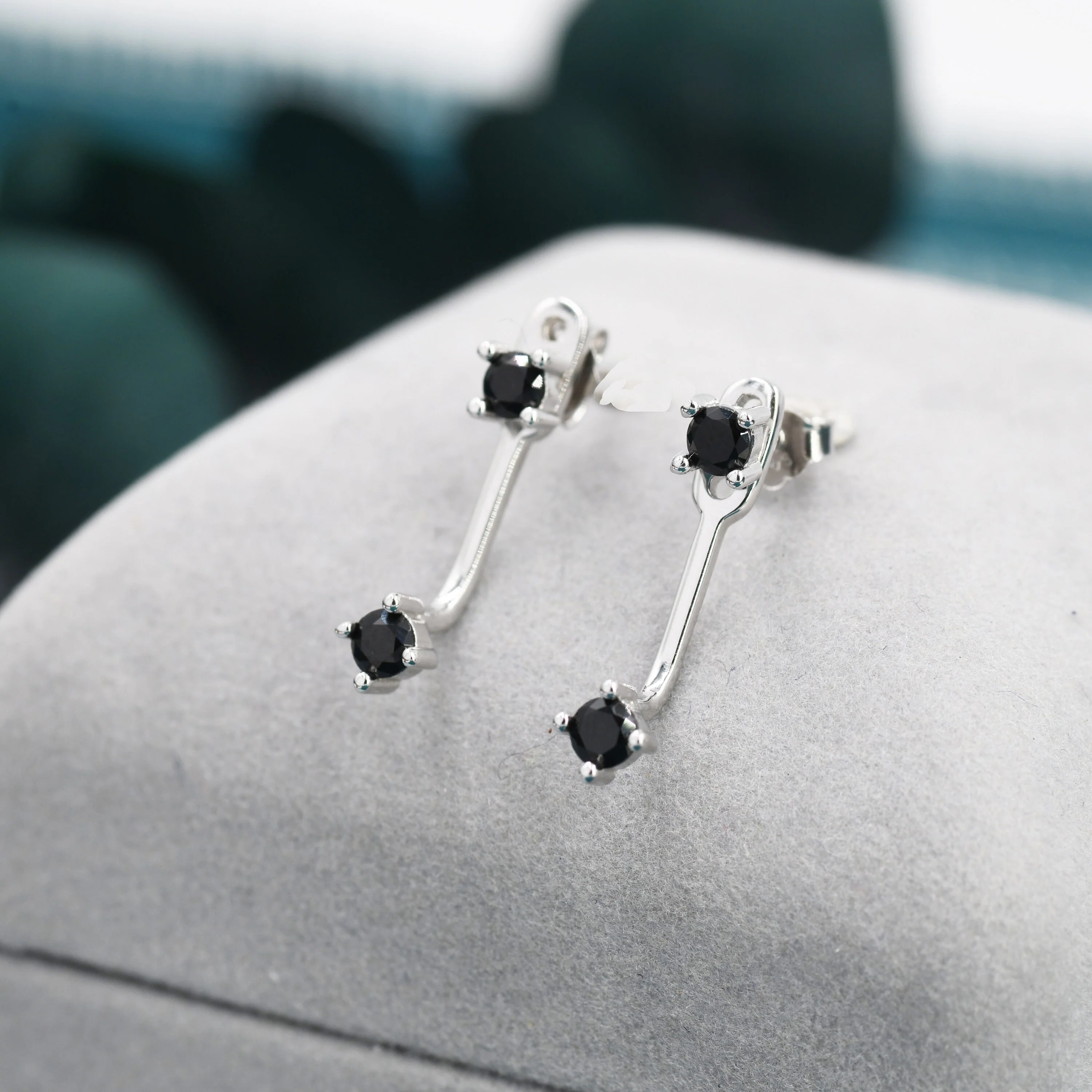 Double Black CZ Ear Jacket in Sterling Silver, Silver or Gold, Front and Back Earrings, Two Part Earrings - Image 4