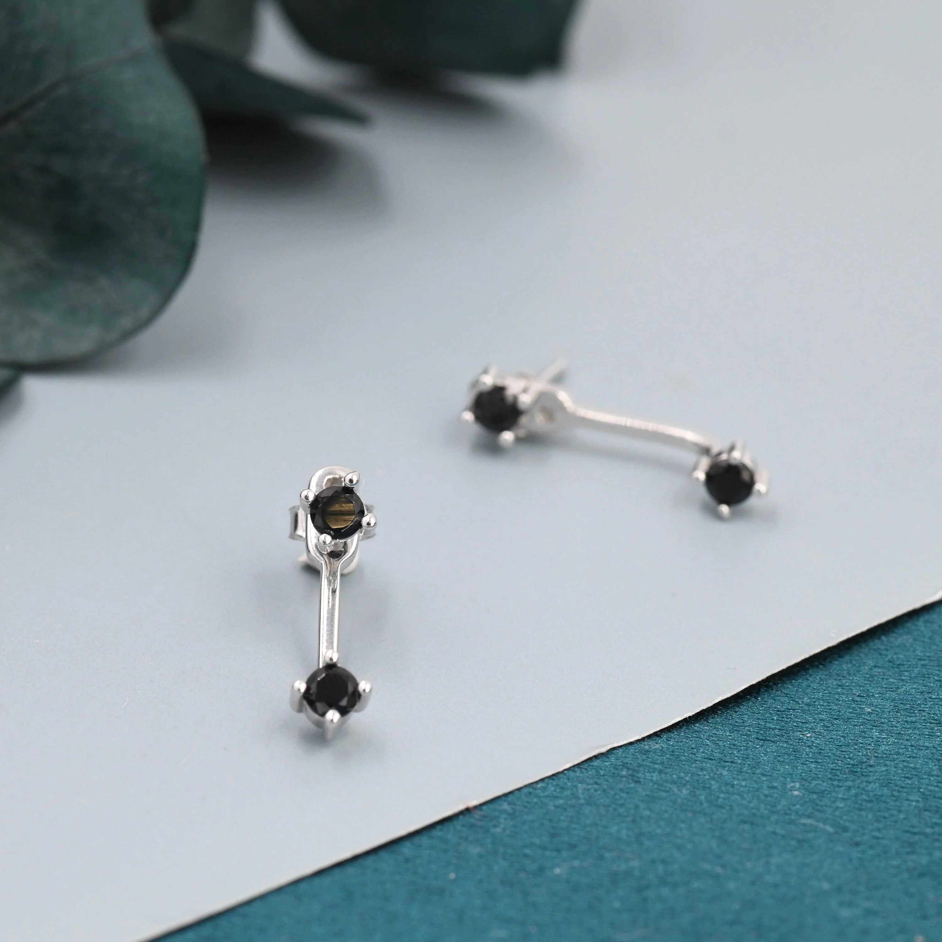 Double Black CZ Ear Jacket in Sterling Silver, Silver or Gold, Front and Back Earrings, Two Part Earrings - Image 7