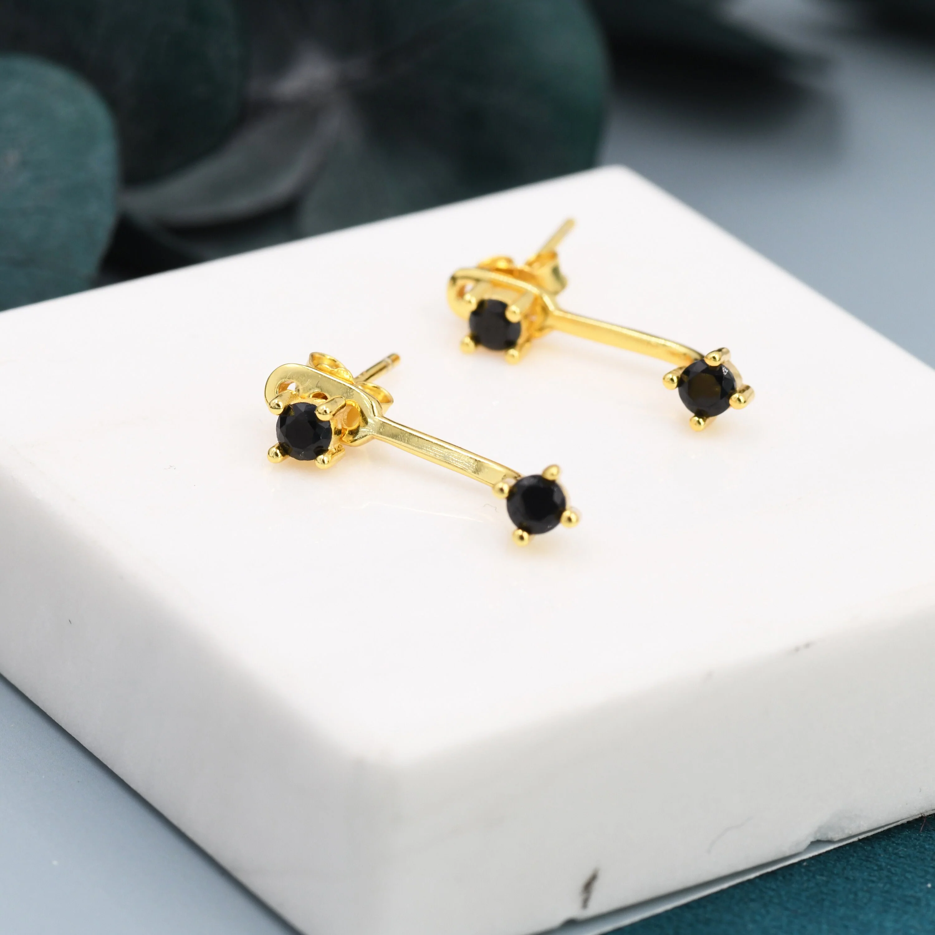 Double Black CZ Ear Jacket in Sterling Silver, Silver or Gold, Front and Back Earrings, Two Part Earrings - Image 8