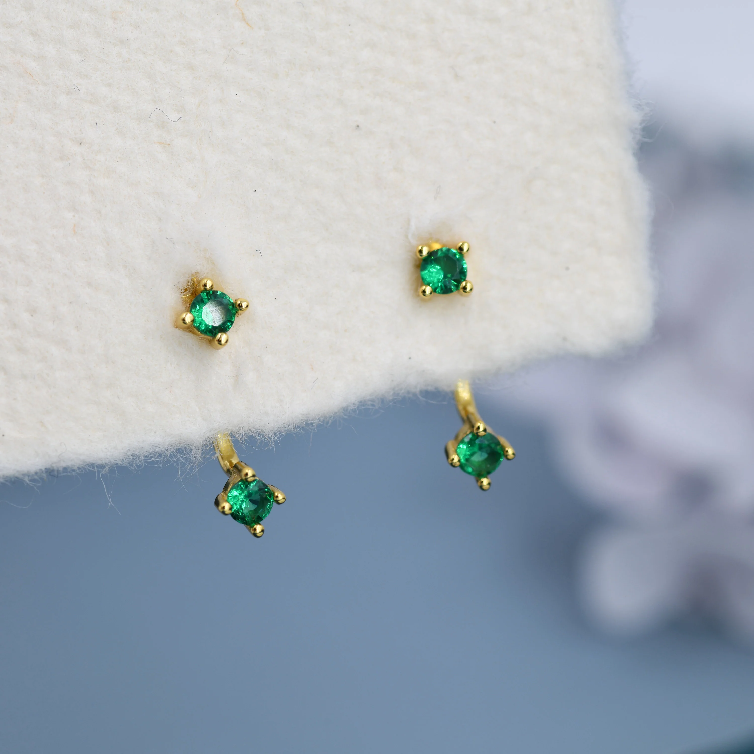 Double Emerald Green CZ Ear Jacket in Sterling Silver,  Silver or Gold, Front and Back Earrings, Two Part Earrings - Image 4