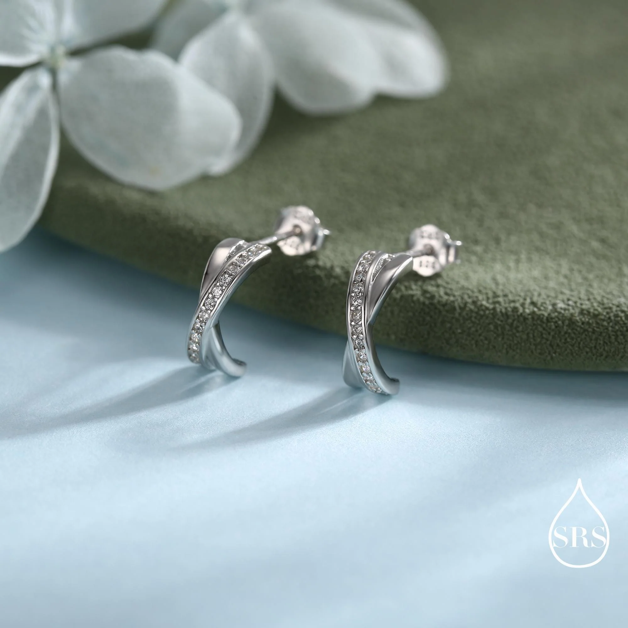 Double Hoop Effect Earrings in Sterling Silver, Cross Over CZ Criss Cross Pave Hoop Earrings, Silver, Gold, Rose Gold, Dainty and Delicate - Image 4