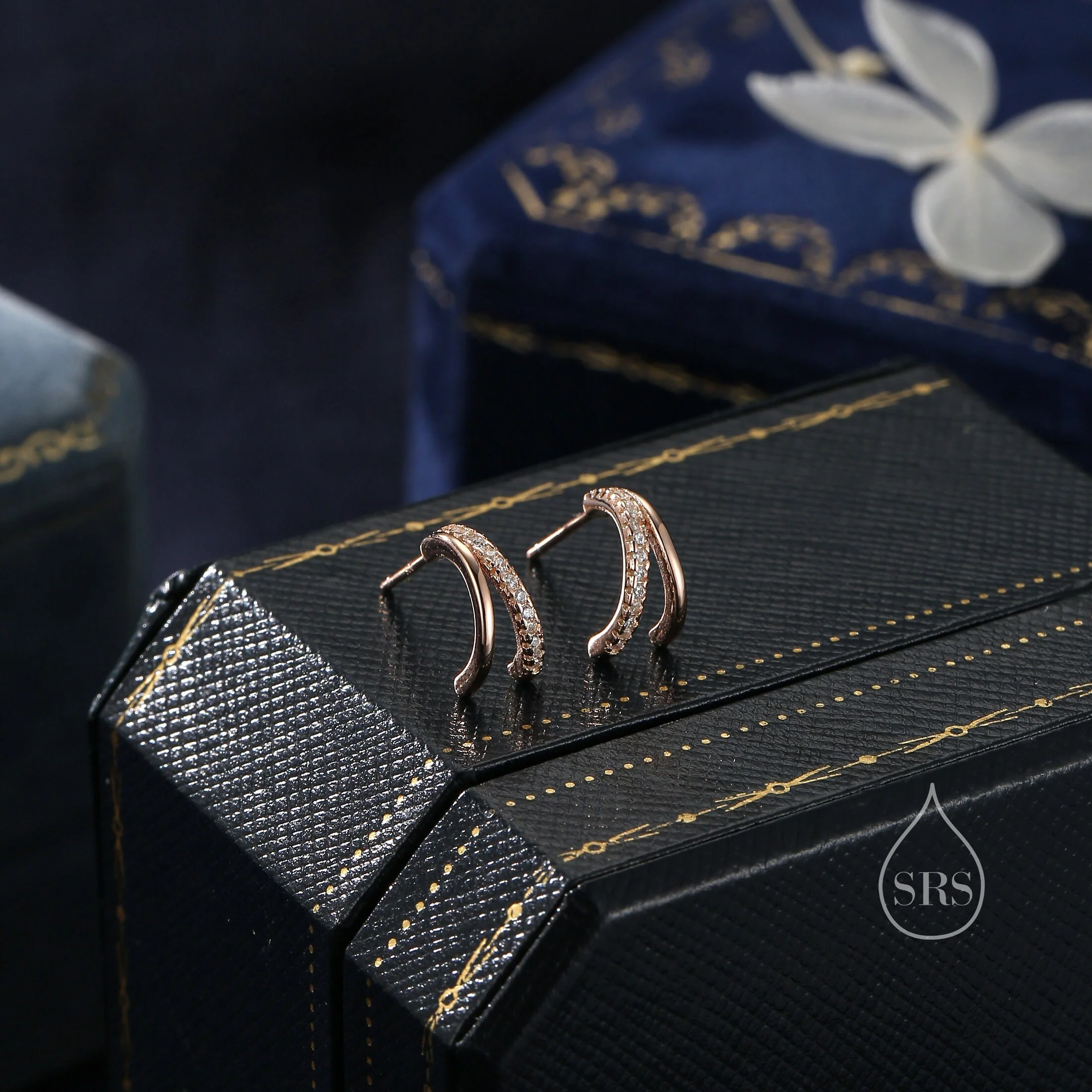 Double Hoop Effect Earrings in Sterling Silver, CZ Pave Hoop Earrings, Silver, Gold, Rose Gold, Dainty and Delicate - Image 3