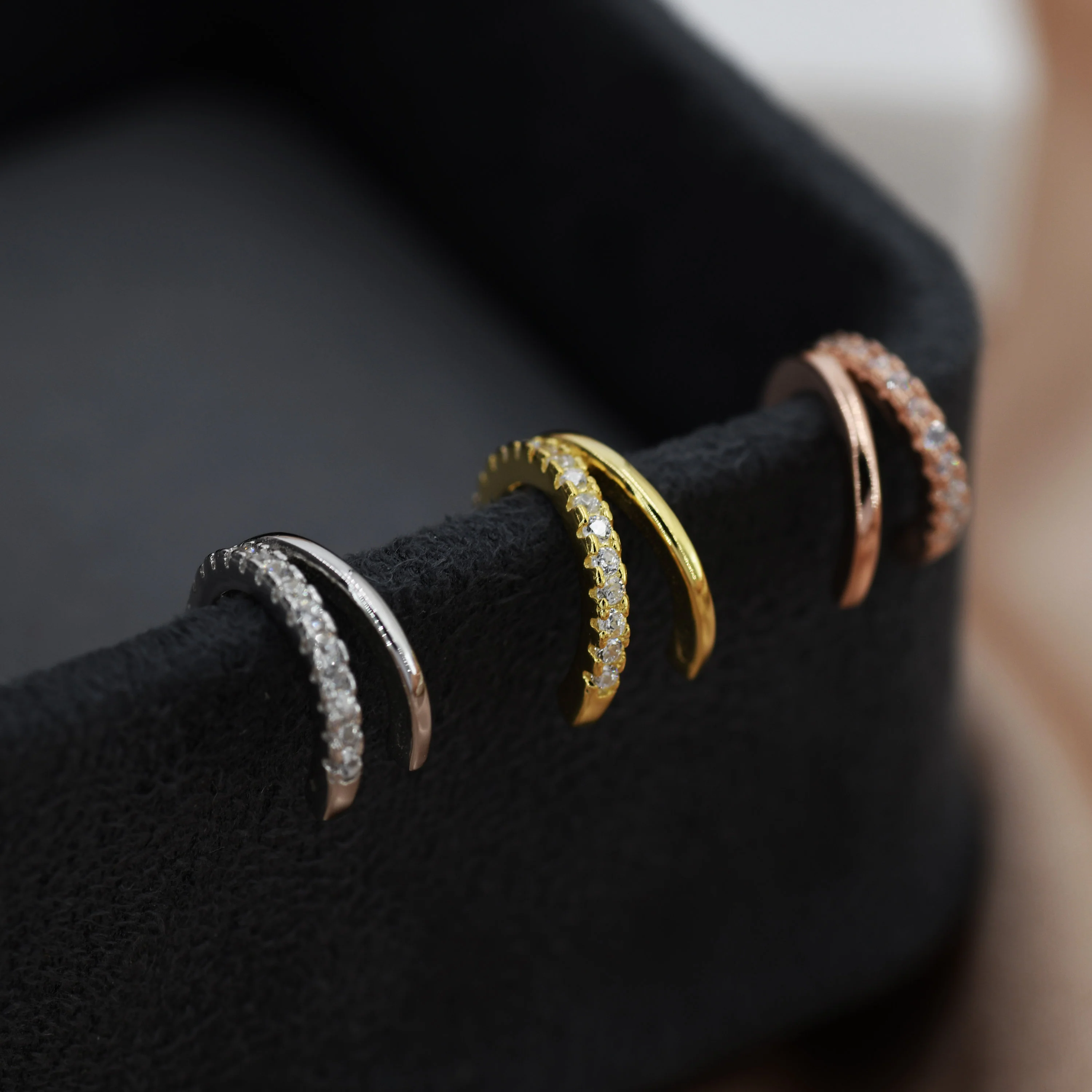Double Hoop Effect Earrings in Sterling Silver, CZ Pave Hoop Earrings, Silver, Gold, Rose Gold, Dainty and Delicate - Image 6