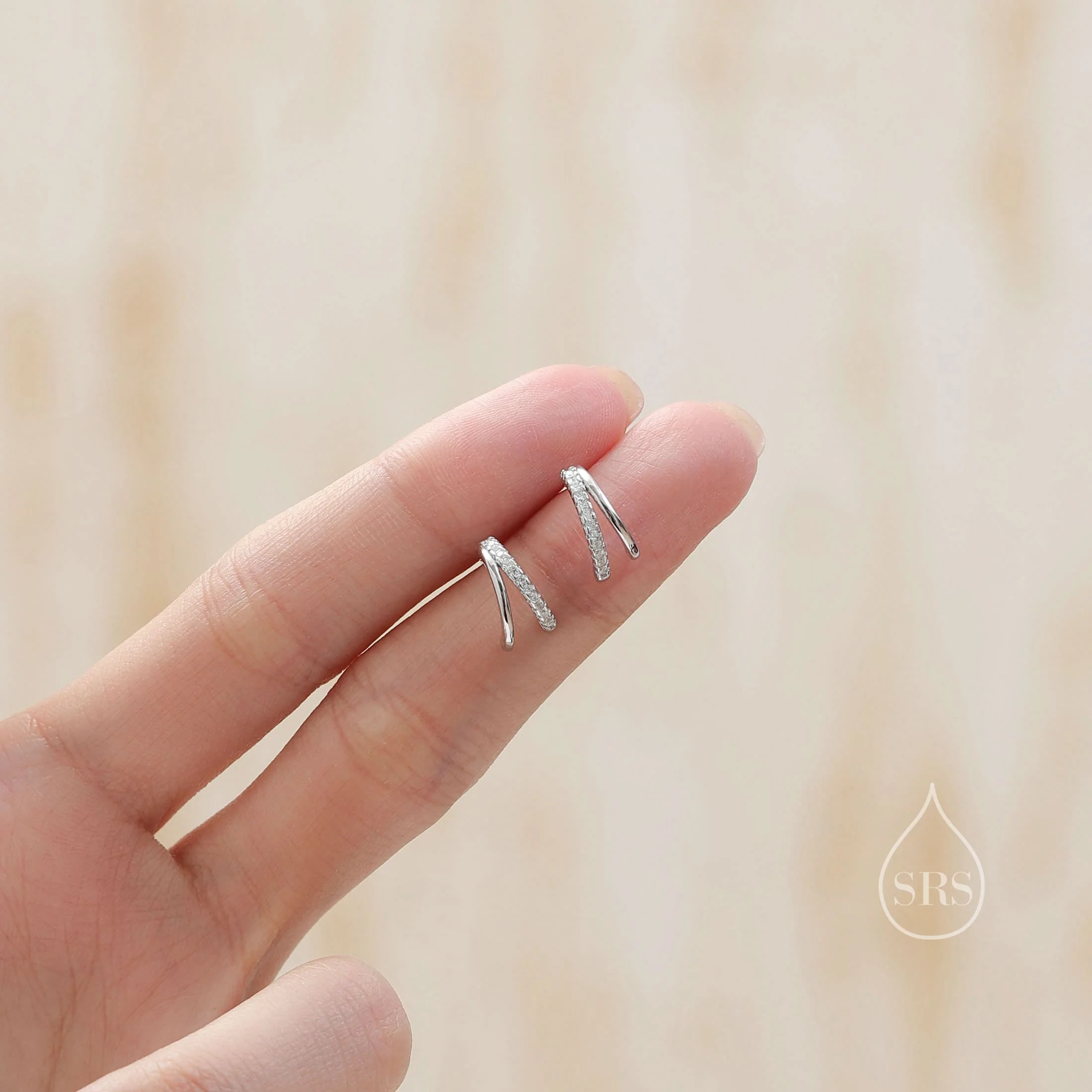 Double Hoop Effect Earrings in Sterling Silver, CZ Pave Hoop Earrings, Silver, Gold, Rose Gold, Dainty and Delicate - Image 9