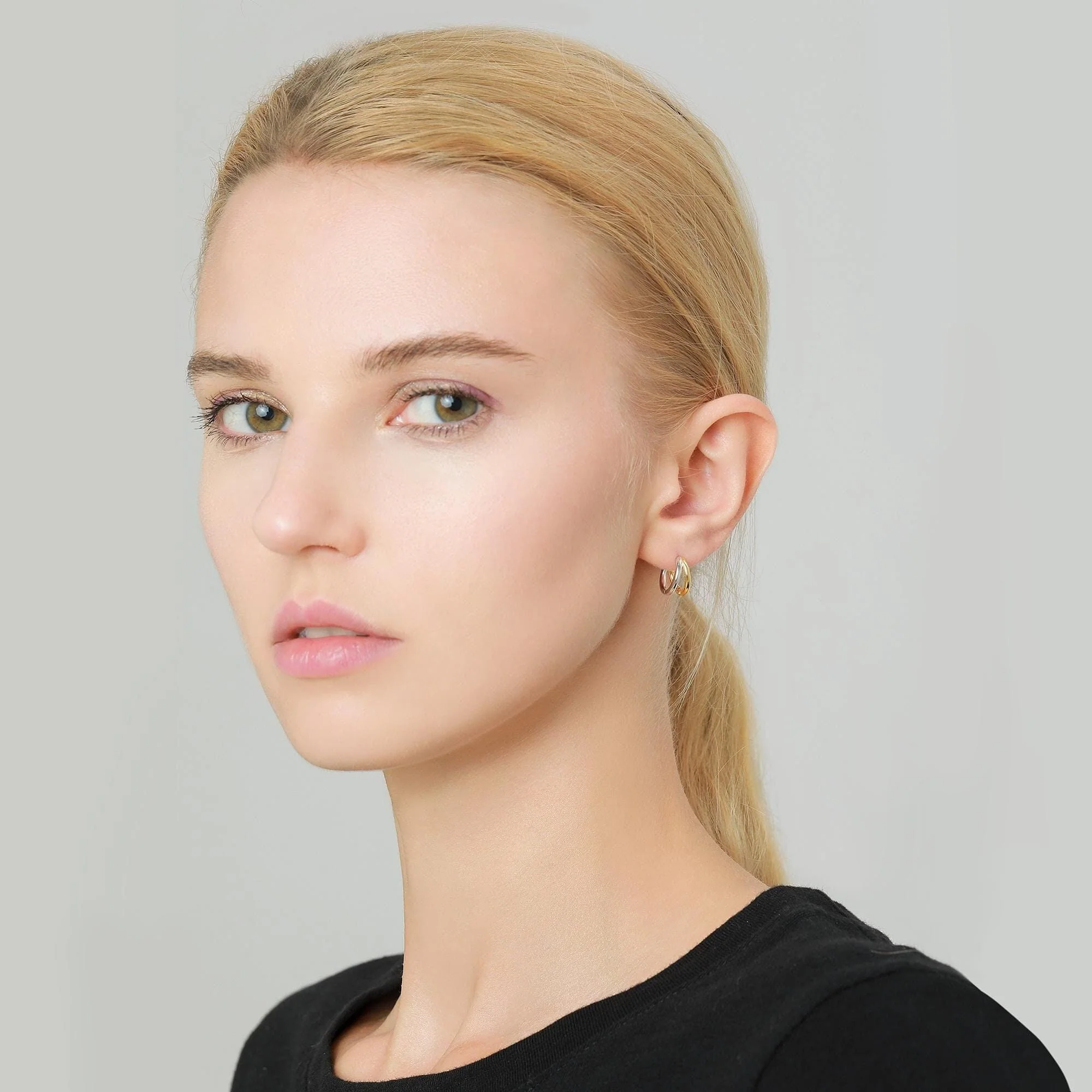 Double Hoop Effect Earrings in Sterling Silver, V shape Hoop Earrings, Silver, Gold, Rose Gold, Dainty and Delicate - Image 2
