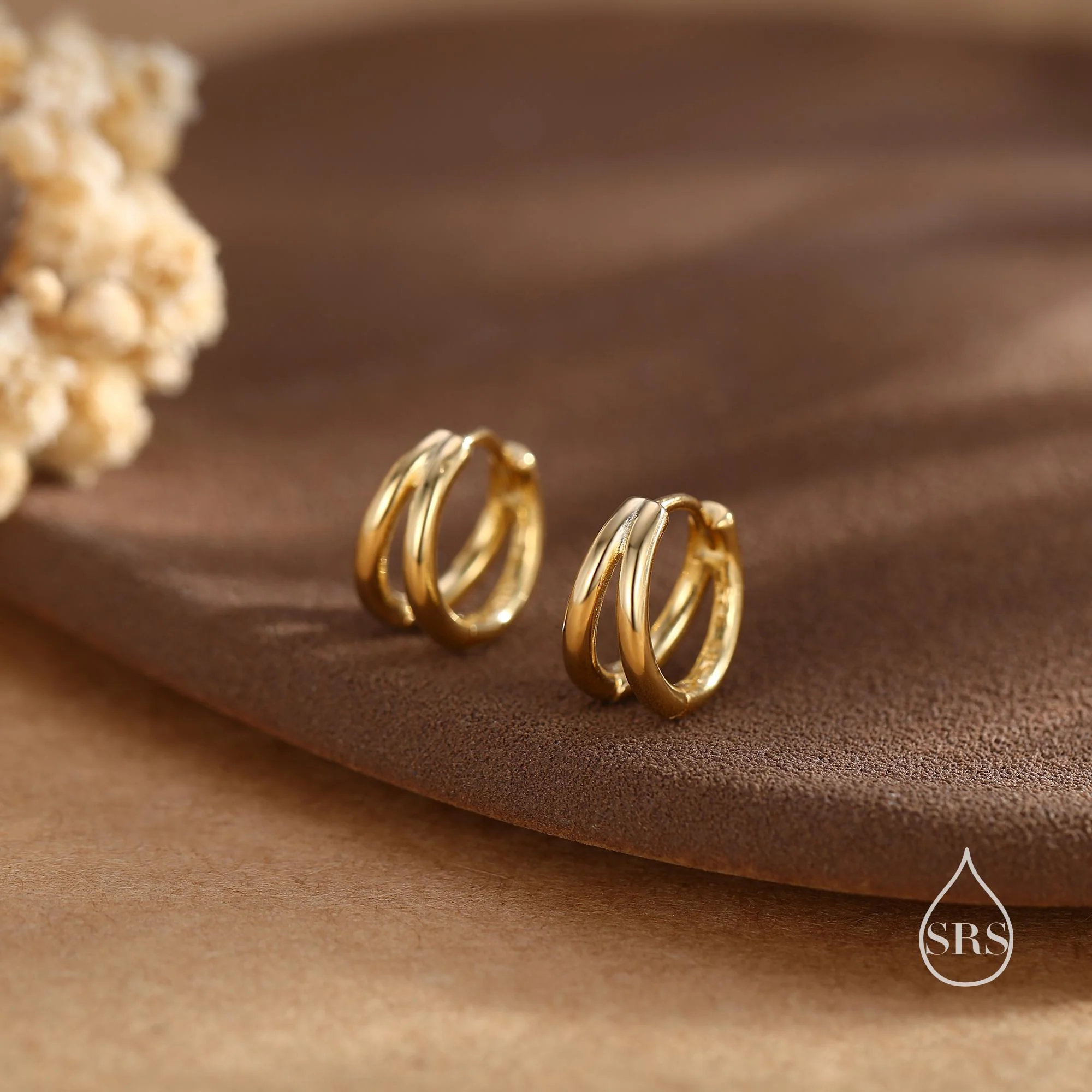 Double Hoop Effect Earrings in Sterling Silver, V shape Hoop Earrings, Silver, Gold, Rose Gold, Dainty and Delicate - Image 4
