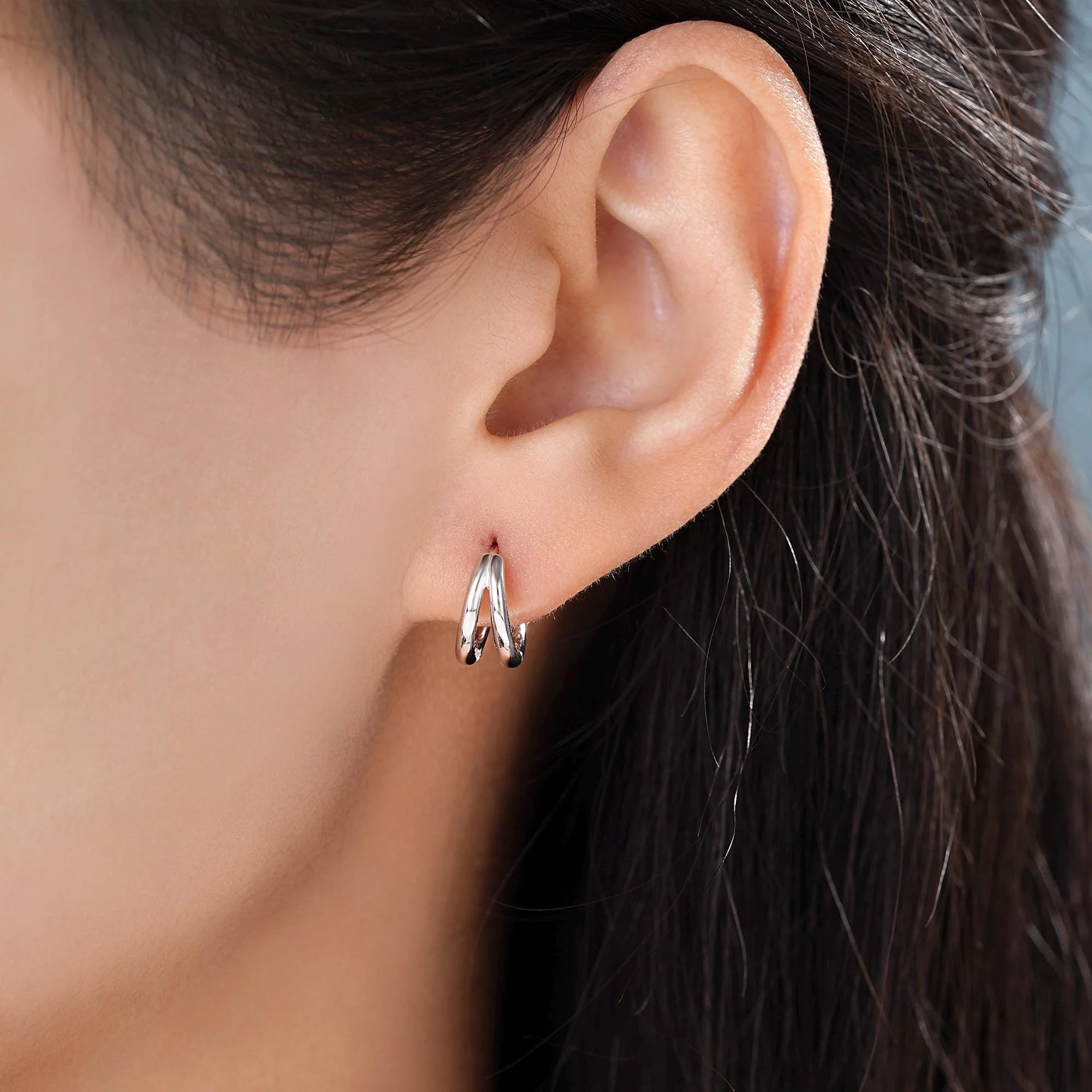 Double Hoop Effect Earrings in Sterling Silver, V shape Hoop Earrings, Silver, Gold, Rose Gold, Dainty and Delicate - Image 5