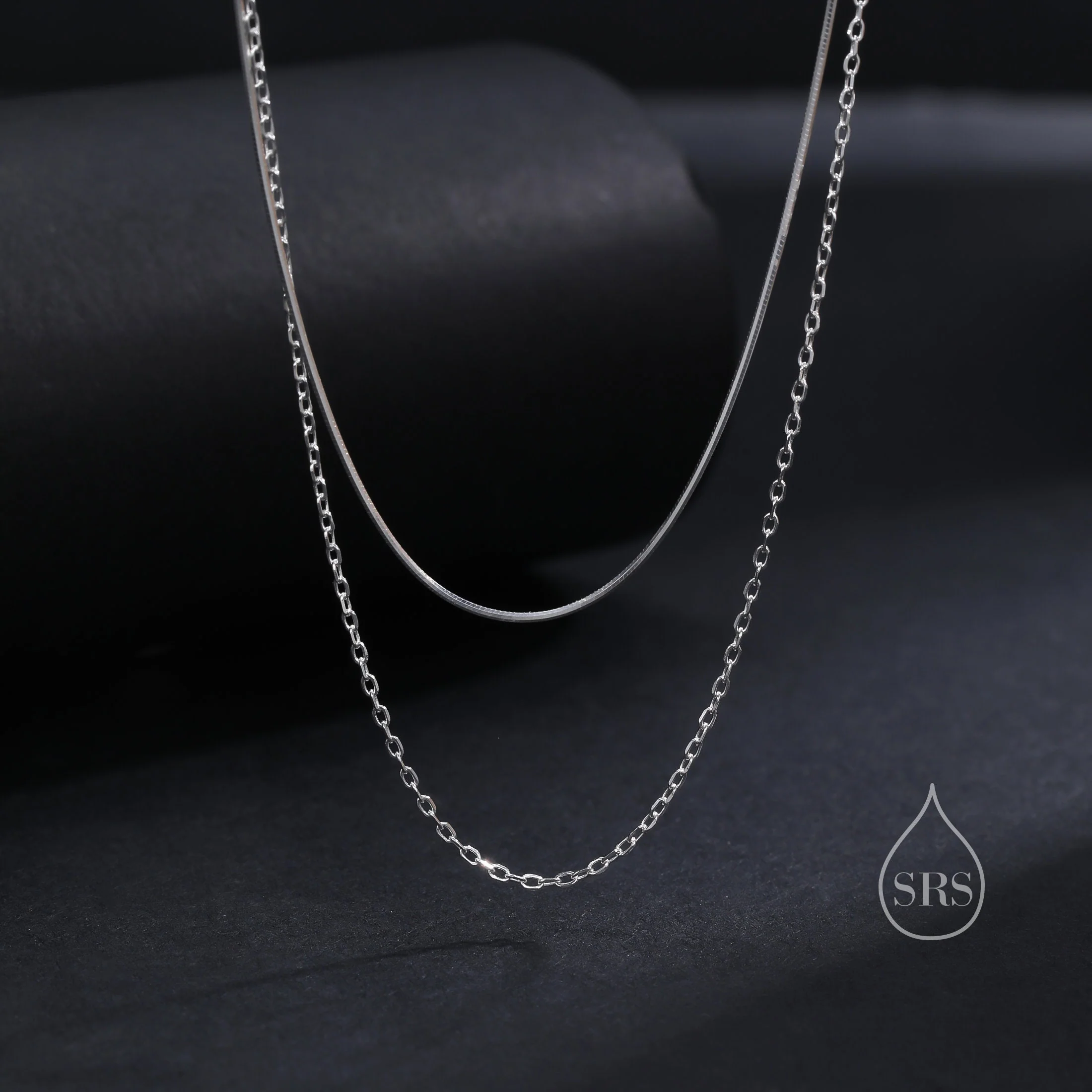 Double Layer Necklace in Sterling Silver with Dainty Chain and Snake Chain,  Silver or Gold or Rose Gold, Chain Necklace - Image 3