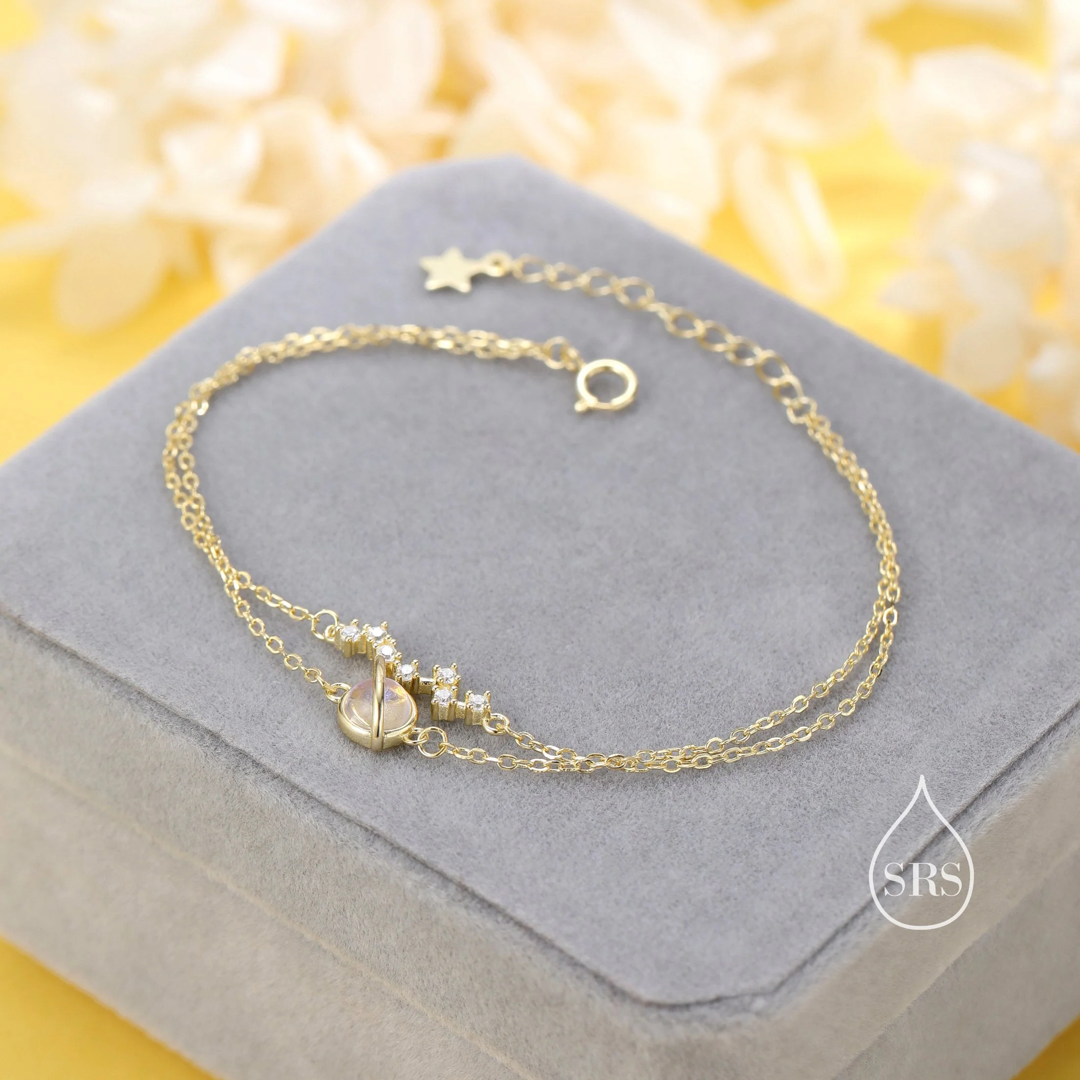 Double Layer Planet and Constellation Bracelet in Sterling Silver, Silver or Gold, Saturn and Star Bracelet, Planet Bracelet - Image 5