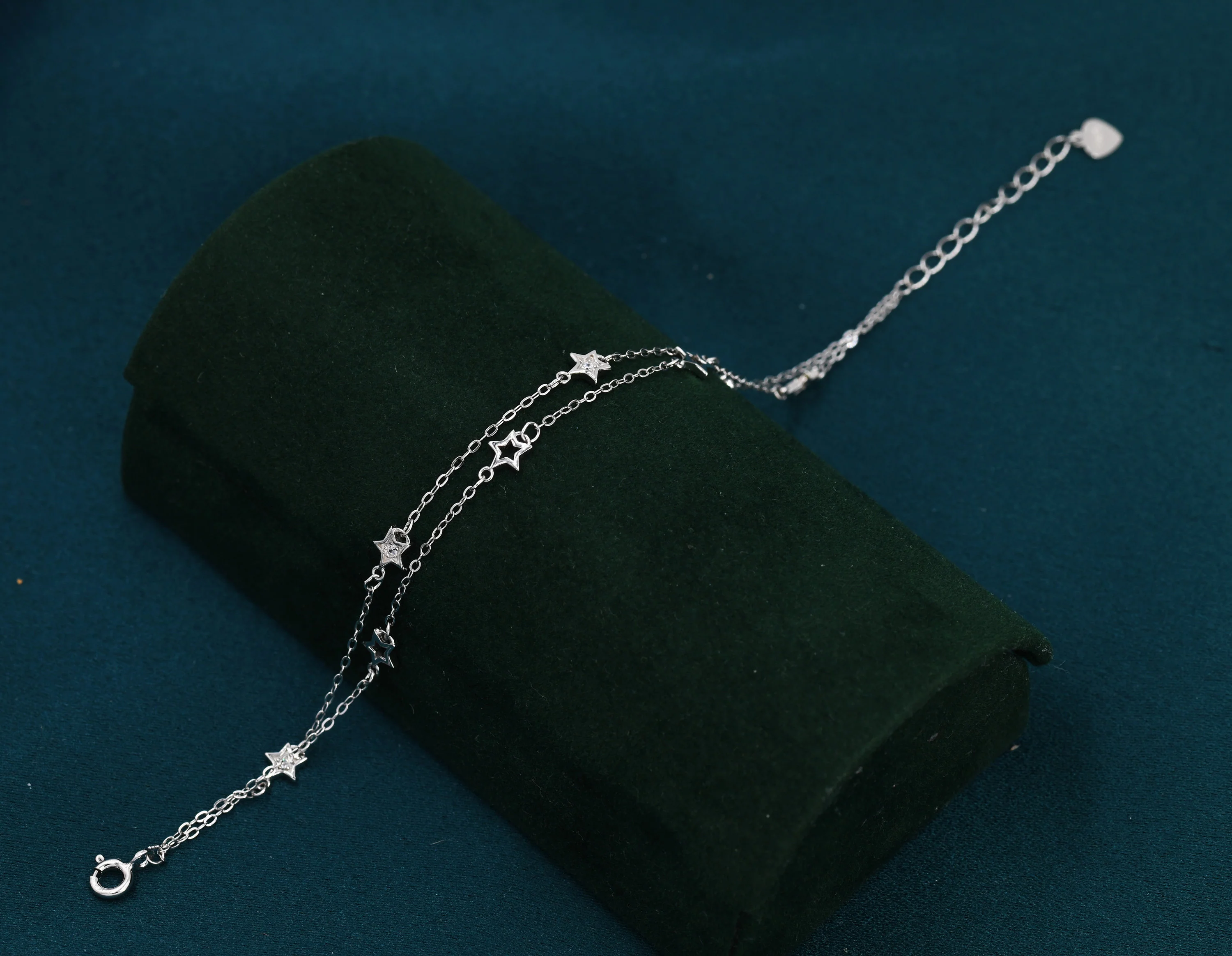 Double Layer Star Bracelet in Sterling Silver, Floating Star Bracelet, Silver Star Bracelet, Tiny Star Bracelet, - Image 4