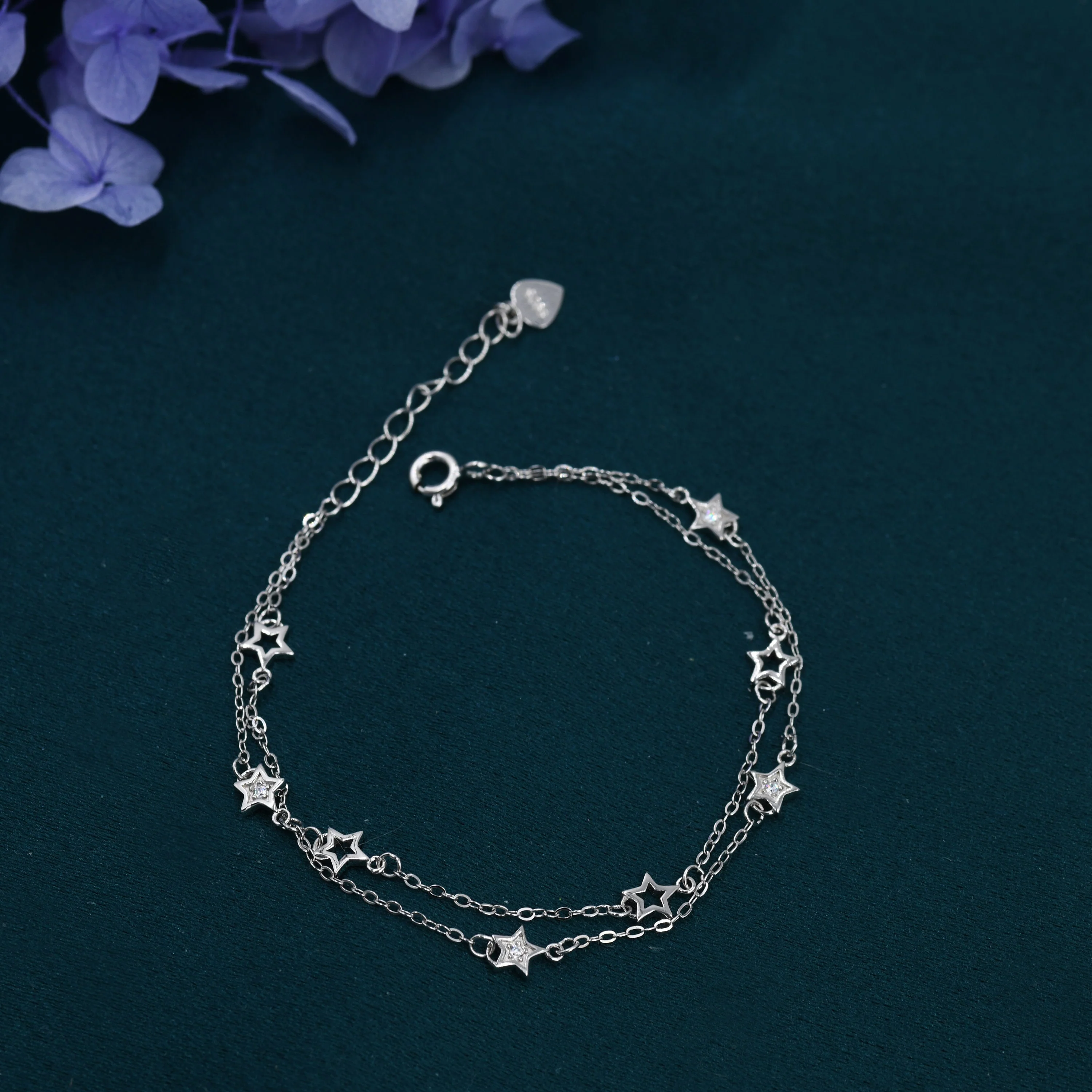 Double Layer Star Bracelet in Sterling Silver, Floating Star Bracelet, Silver Star Bracelet, Tiny Star Bracelet, - Image 8