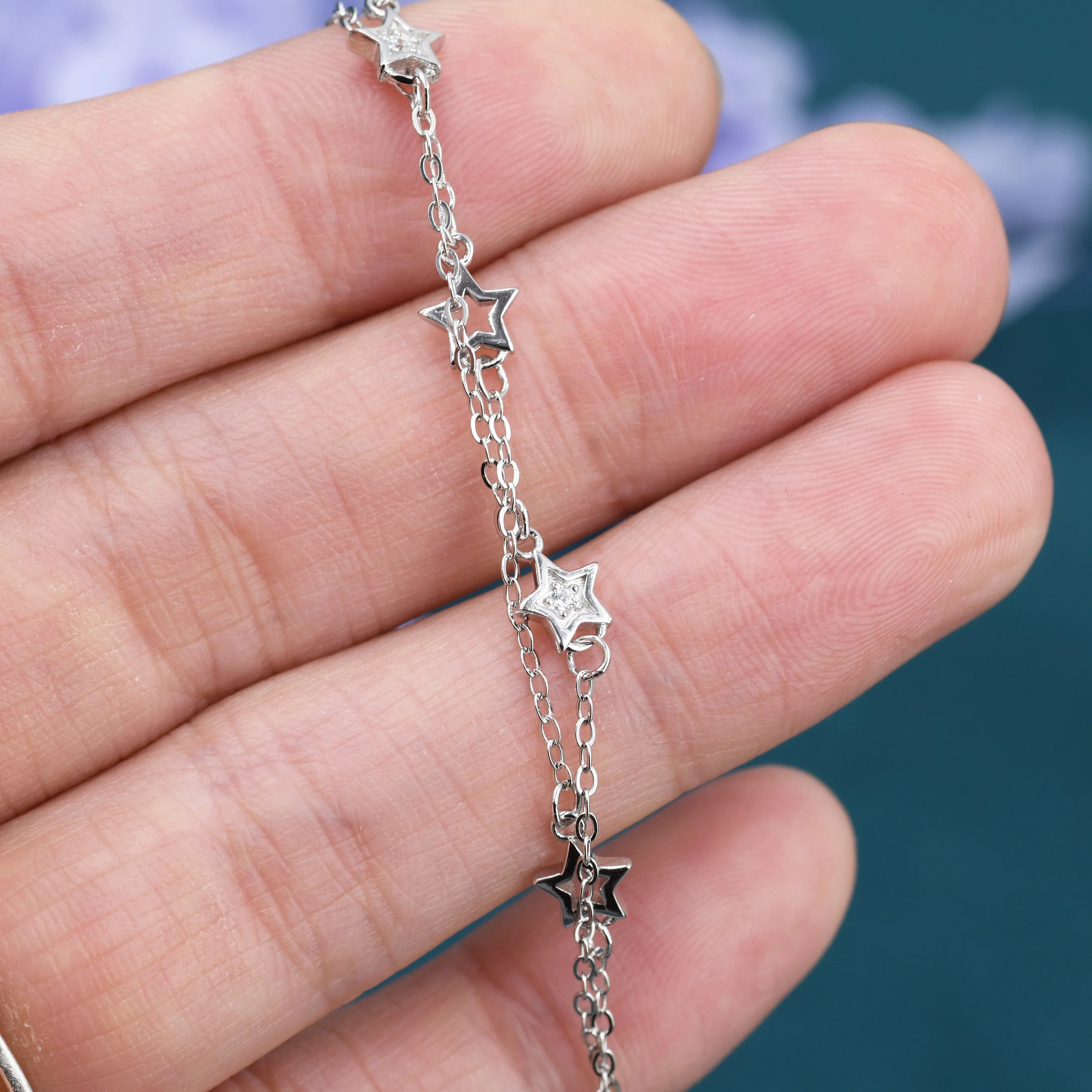 Double Layer Star Bracelet in Sterling Silver, Floating Star Bracelet, Silver Star Bracelet, Tiny Star Bracelet, - Image 9