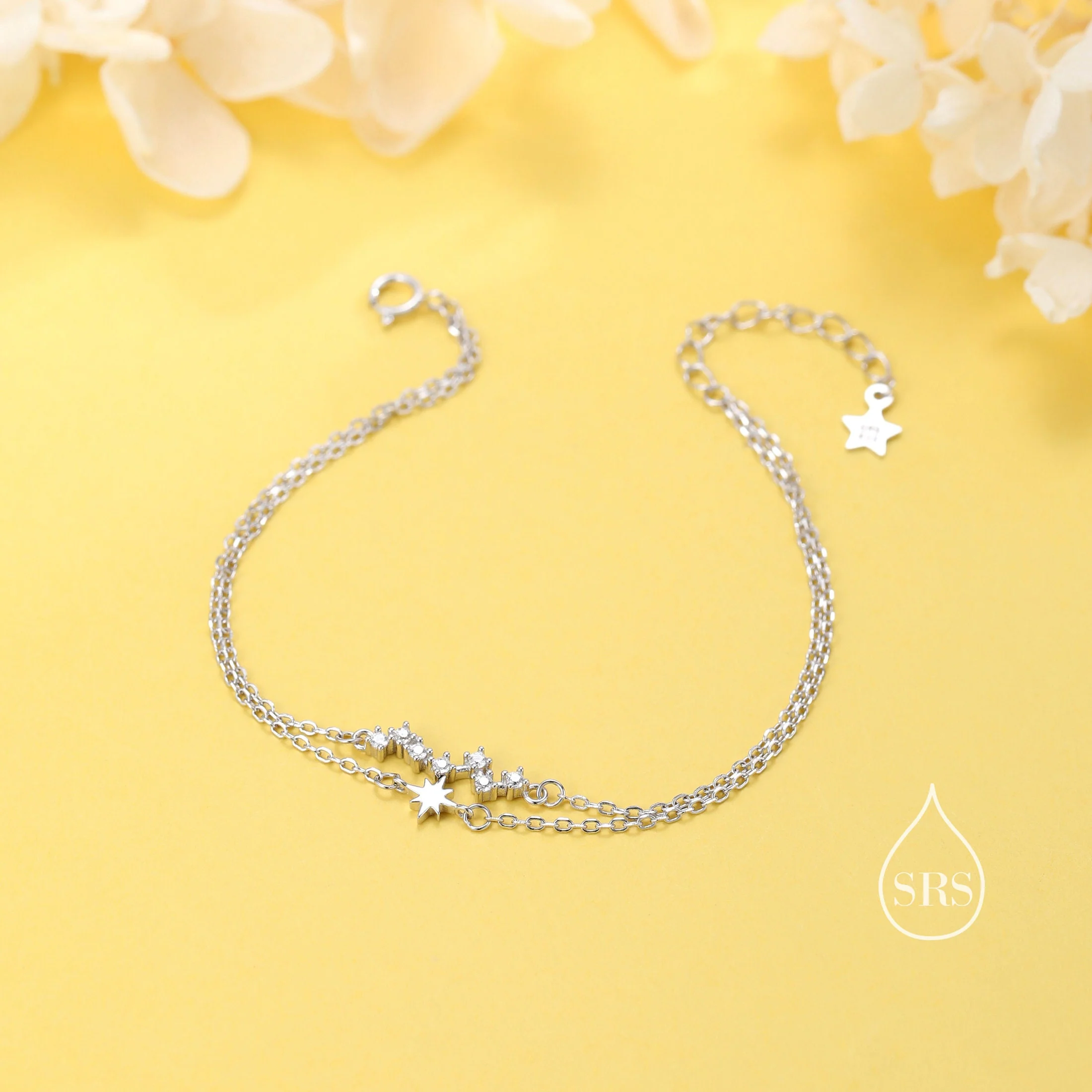 Double Layer Starburst and Constellation Bracelet in Sterling Silver, Silver or Gold or Rose Gold, Star Bracelet, Planet Bracelet - Image 3