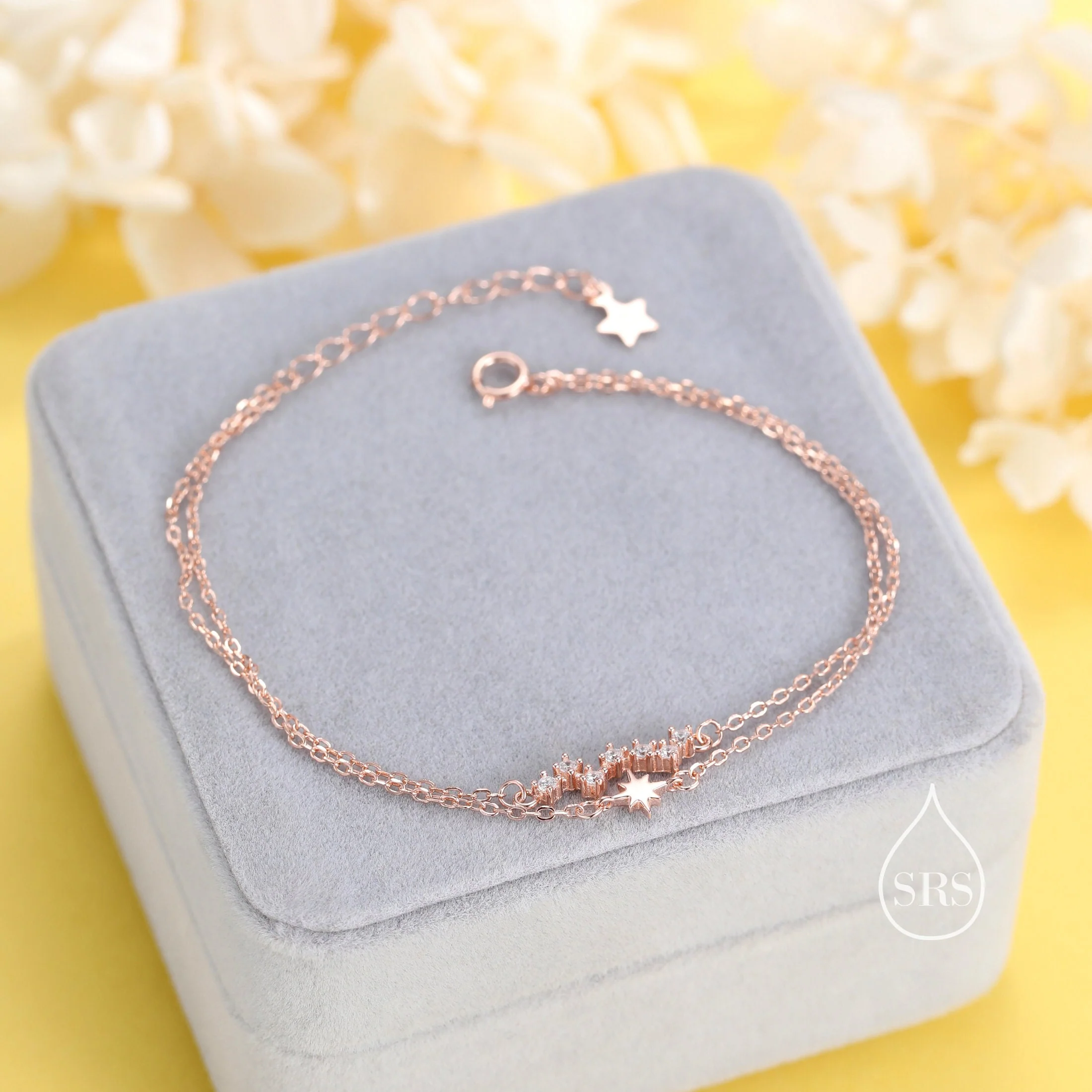 Double Layer Starburst and Constellation Bracelet in Sterling Silver, Silver or Gold or Rose Gold, Star Bracelet, Planet Bracelet - Image 4