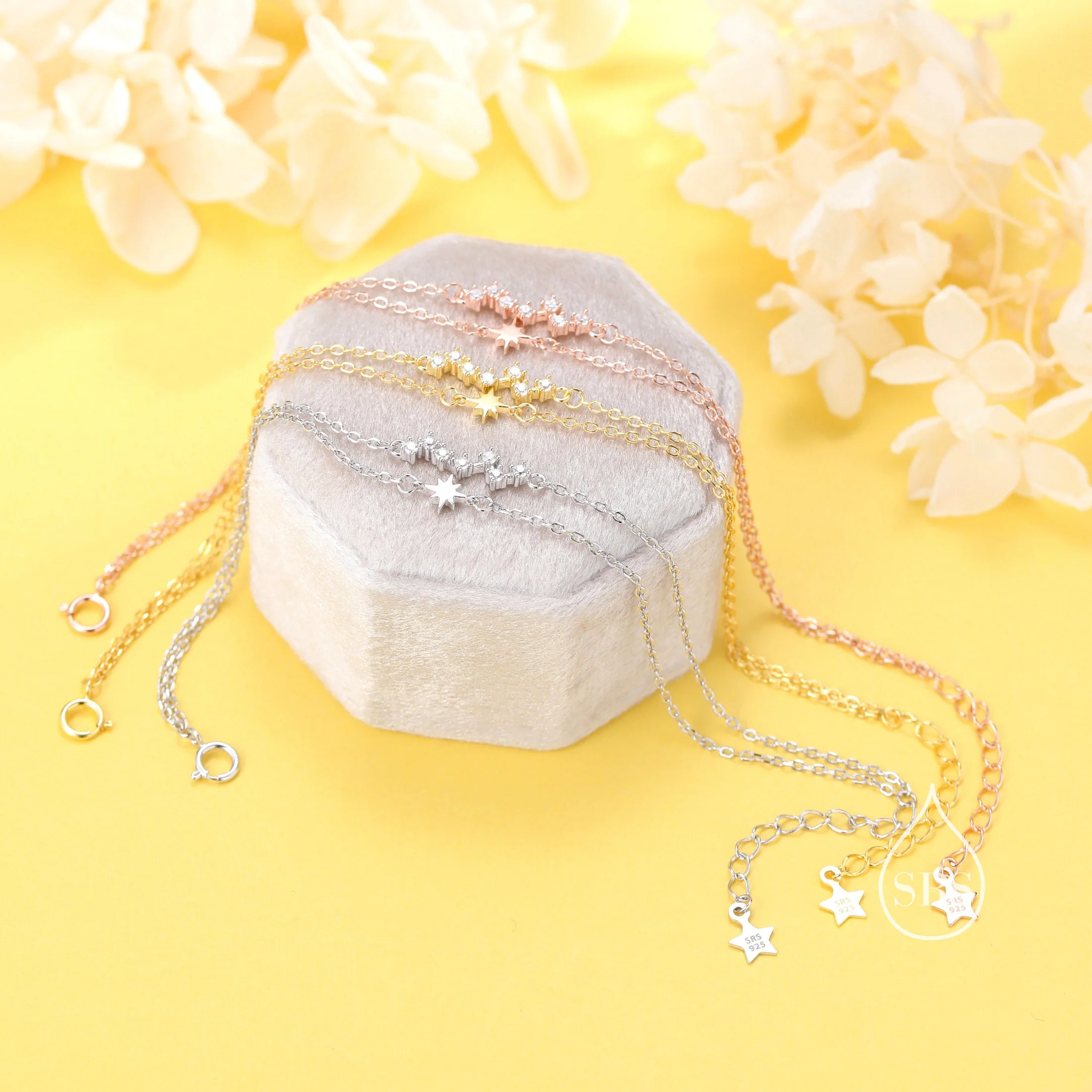 Double Layer Starburst and Constellation Bracelet in Sterling Silver, Silver or Gold or Rose Gold, Star Bracelet, Planet Bracelet - Image 5