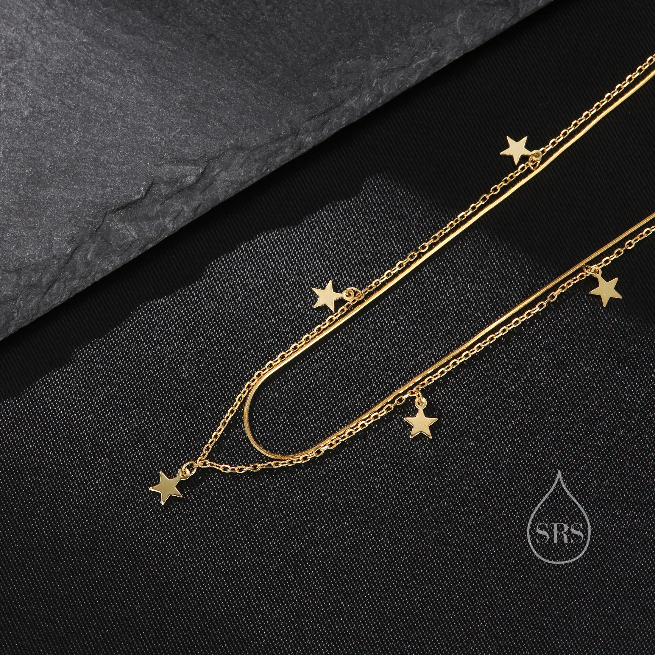 Double Layer Tiny Star Charm Necklace in Sterling Silver, Star Motif Two Layer Necklace, Adjustable Length, Extra Small Pendant - Image 6